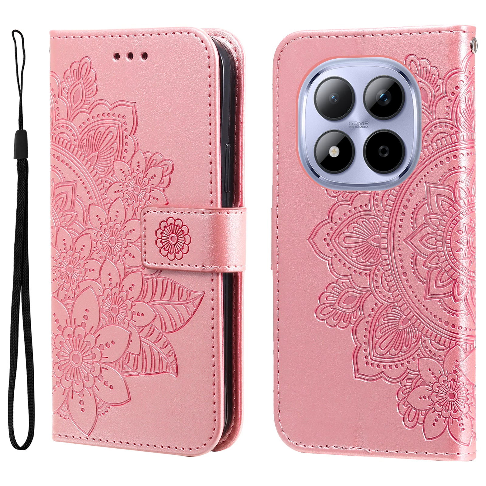 For Xiaomi Redmi Note 15 Pro 4G (Global) Case Floral Pattern PU Leather Wallet Stand Phone Cover - Pink