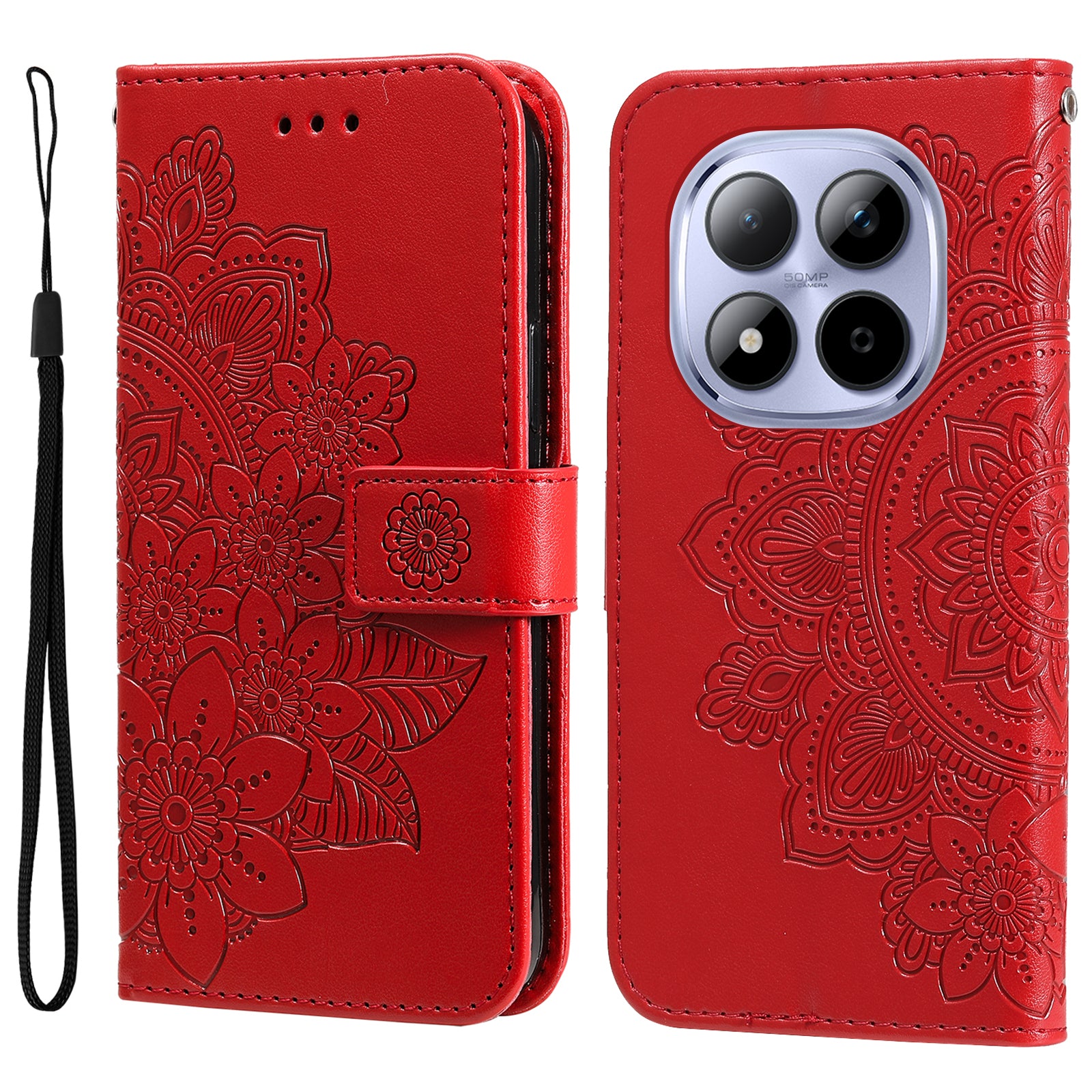 For Xiaomi Redmi Note 15 Pro 4G (Global) Case Floral Pattern PU Leather Wallet Stand Phone Cover - Red