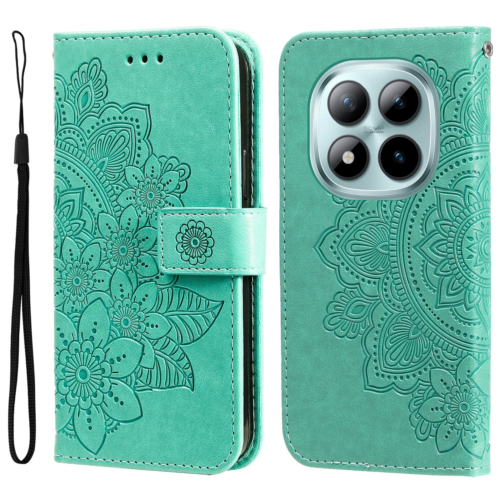 For Xiaomi Poco M8 Pro 5G / Redmi Note 15 Pro+ 5G (Global) Case Floral Pattern PU Leather Wallet Stand Phone Cover - Green