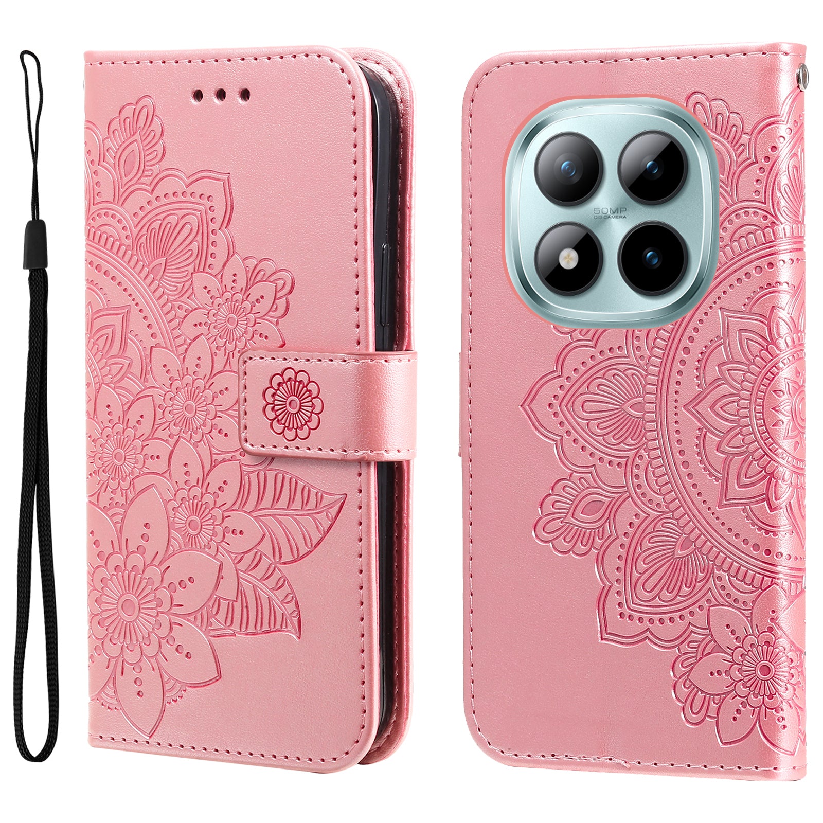 For Xiaomi Poco M8 Pro 5G / Redmi Note 15 Pro+ 5G (Global) Case Floral Pattern PU Leather Wallet Stand Phone Cover - Pink
