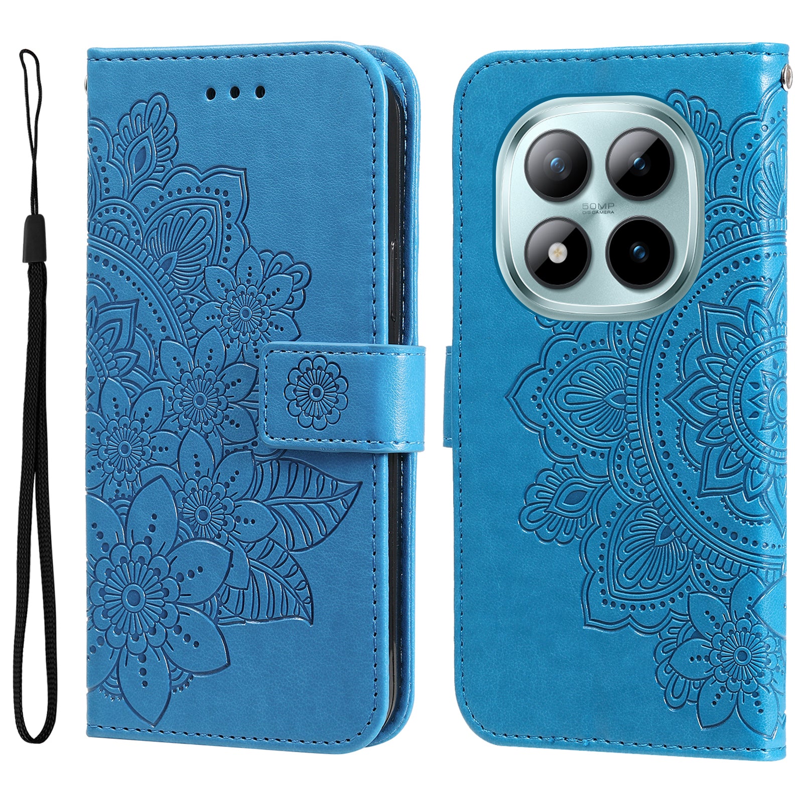 For Xiaomi Poco M8 Pro 5G / Redmi Note 15 Pro+ 5G (Global) Case Floral Pattern PU Leather Wallet Stand Phone Cover - Blue