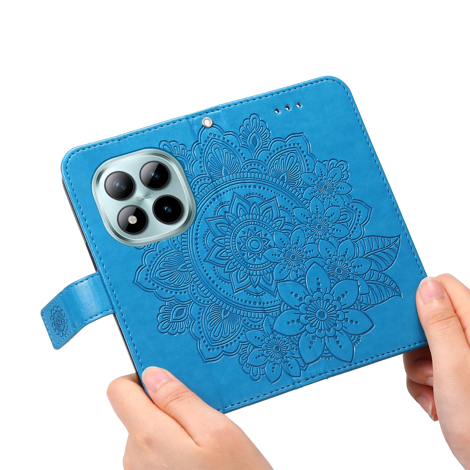For Xiaomi Poco M8 Pro 5G / Redmi Note 15 Pro+ 5G (Global) Case Floral Pattern PU Leather Wallet Stand Phone Cover - Blue