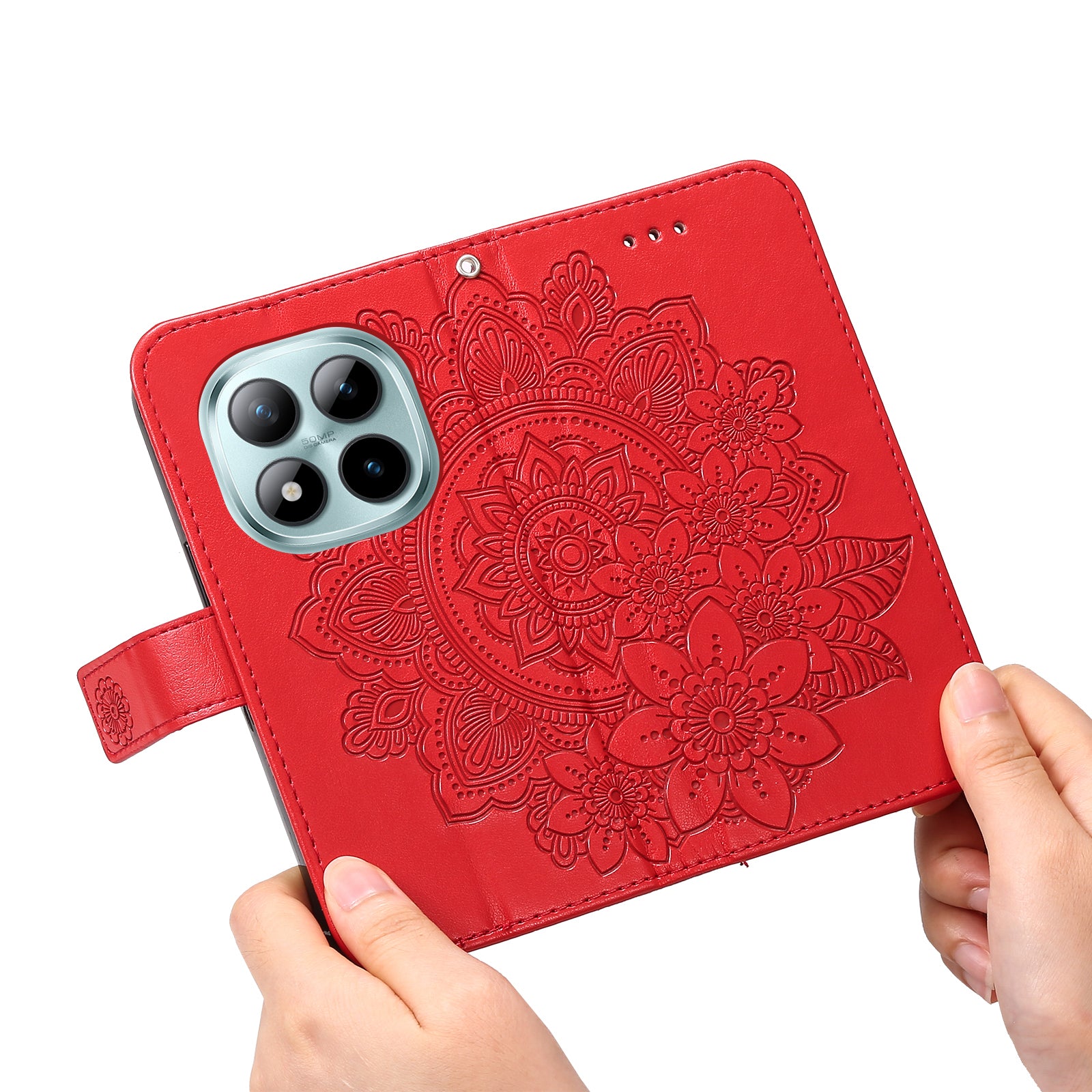 For Xiaomi Poco M8 Pro 5G / Redmi Note 15 Pro+ 5G (Global) Case Floral Pattern PU Leather Wallet Stand Phone Cover - Red