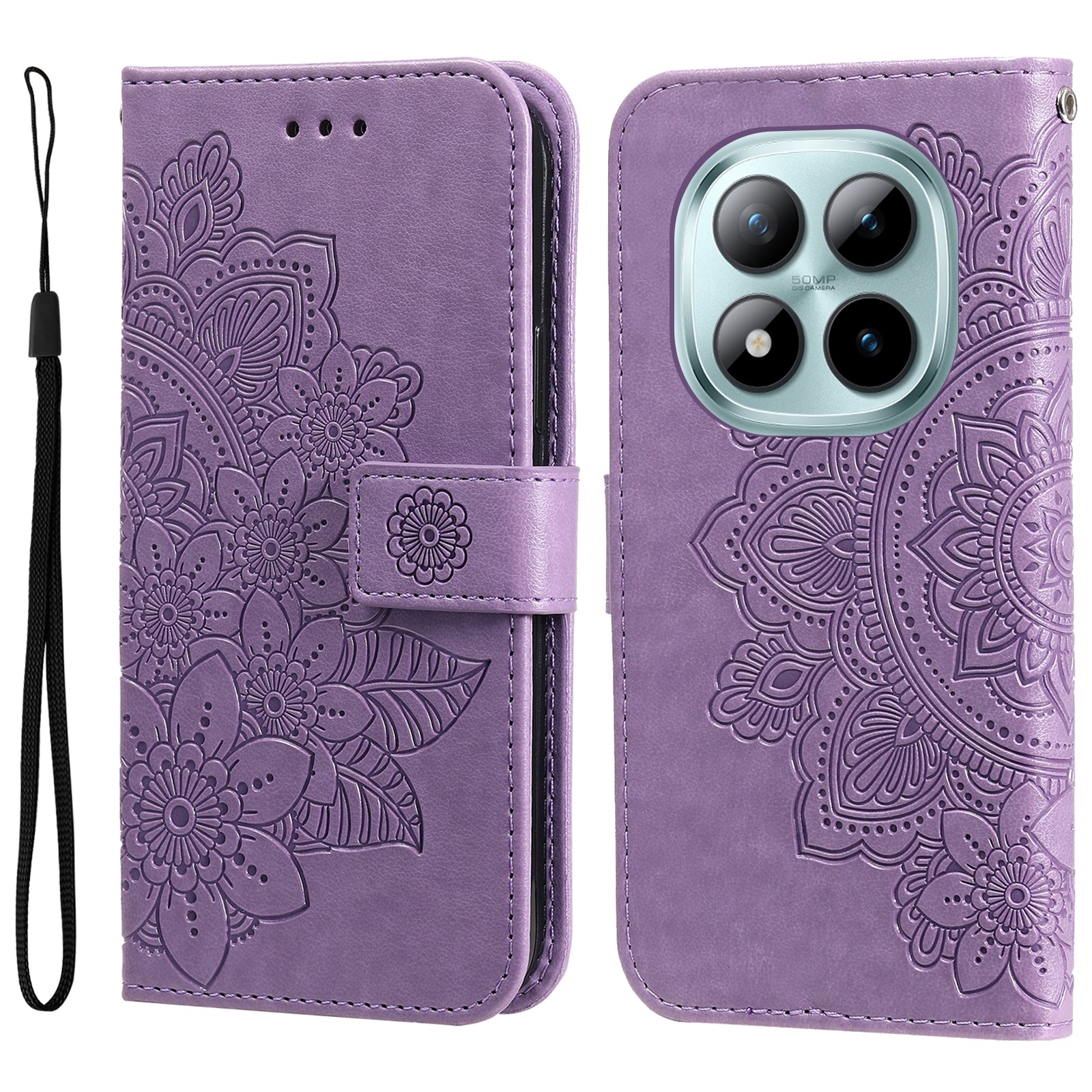 For Xiaomi Poco M8 Pro 5G / Redmi Note 15 Pro+ 5G (Global) Case Floral Pattern PU Leather Wallet Stand Phone Cover - Purple