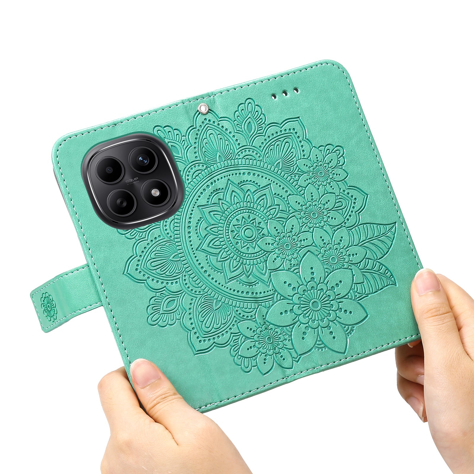 For Xiaomi Poco M8 5G / Redmi Note 15 5G (Global) / 15 4G (Global) Case Floral Pattern PU Leather Wallet Stand Phone Cover - Green