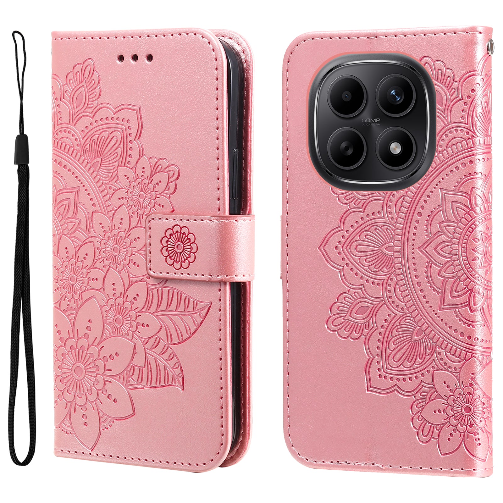 For Xiaomi Poco M8 5G / Redmi Note 15 5G (Global) / 15 4G (Global) Case Floral Pattern PU Leather Wallet Stand Phone Cover - Pink