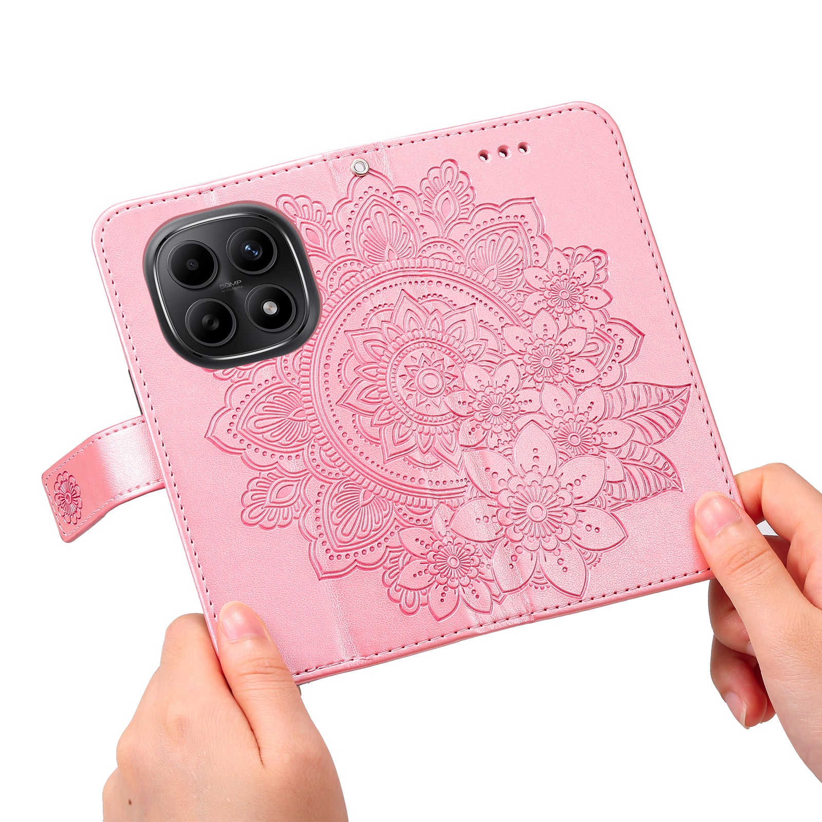 For Xiaomi Poco M8 5G / Redmi Note 15 5G (Global) / 15 4G (Global) Case Floral Pattern PU Leather Wallet Stand Phone Cover - Pink
