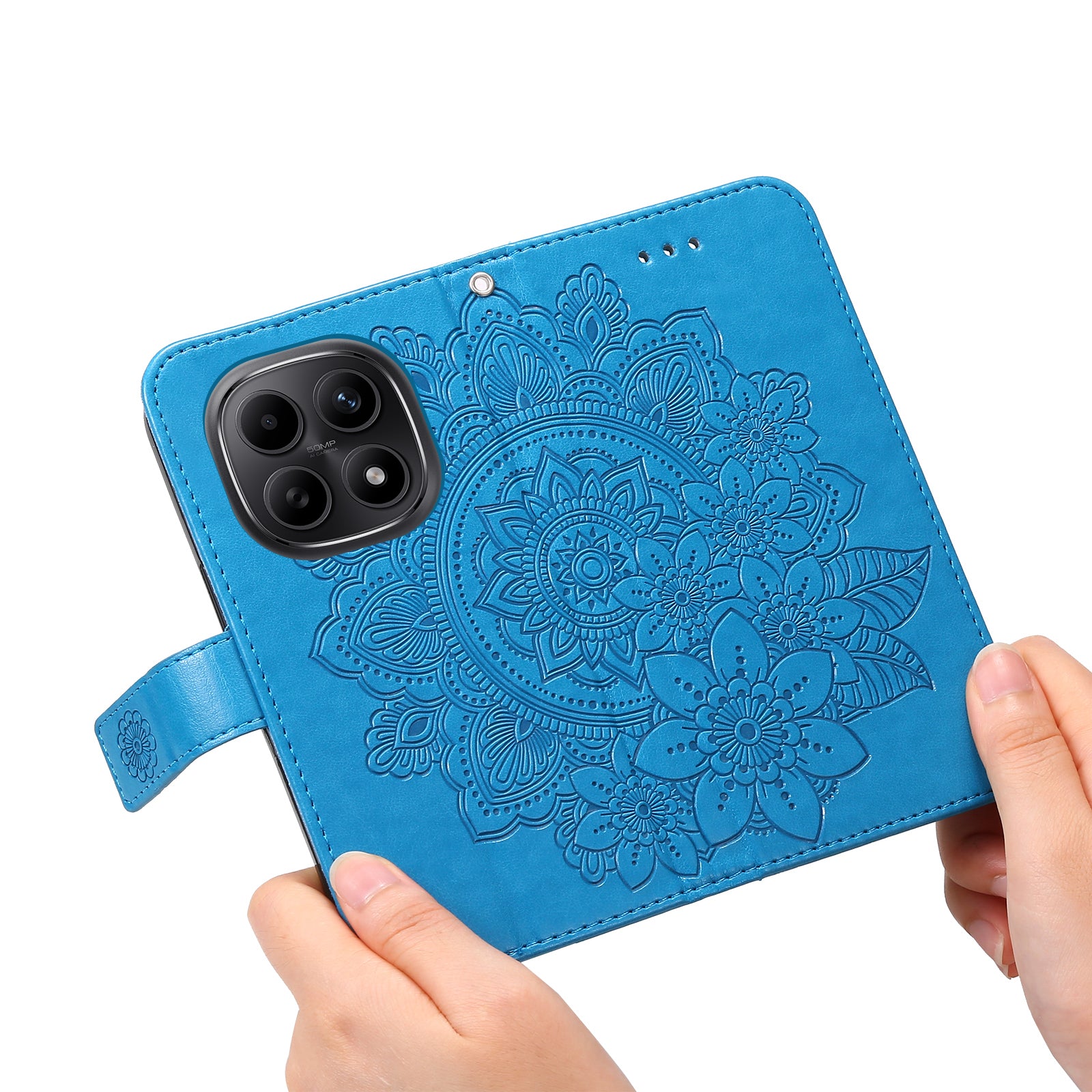 For Xiaomi Poco M8 5G / Redmi Note 15 5G (Global) / 15 4G (Global) Case Floral Pattern PU Leather Wallet Stand Phone Cover - Blue