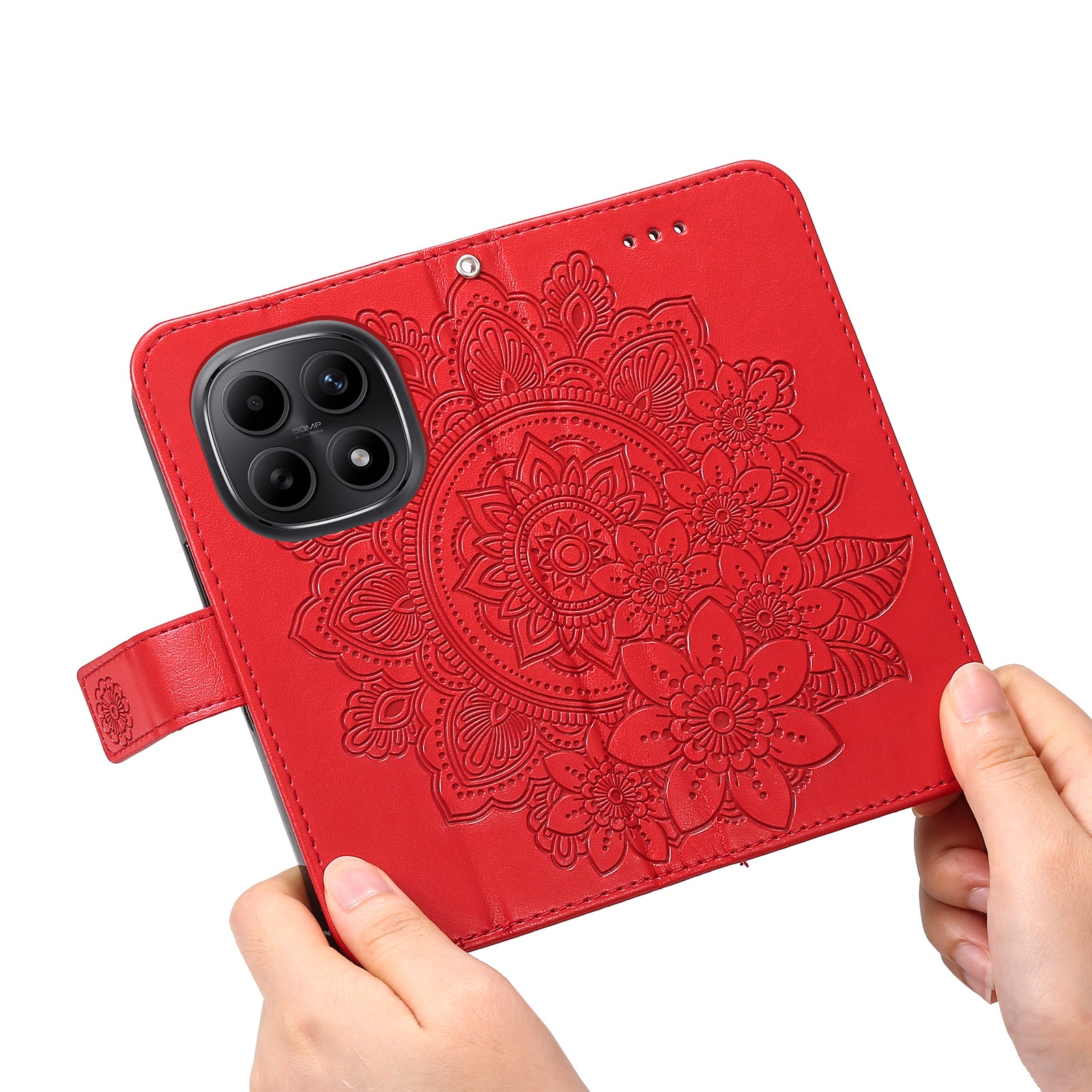 For Xiaomi Poco M8 5G / Redmi Note 15 5G (Global) / 15 4G (Global) Case Floral Pattern PU Leather Wallet Stand Phone Cover - Red