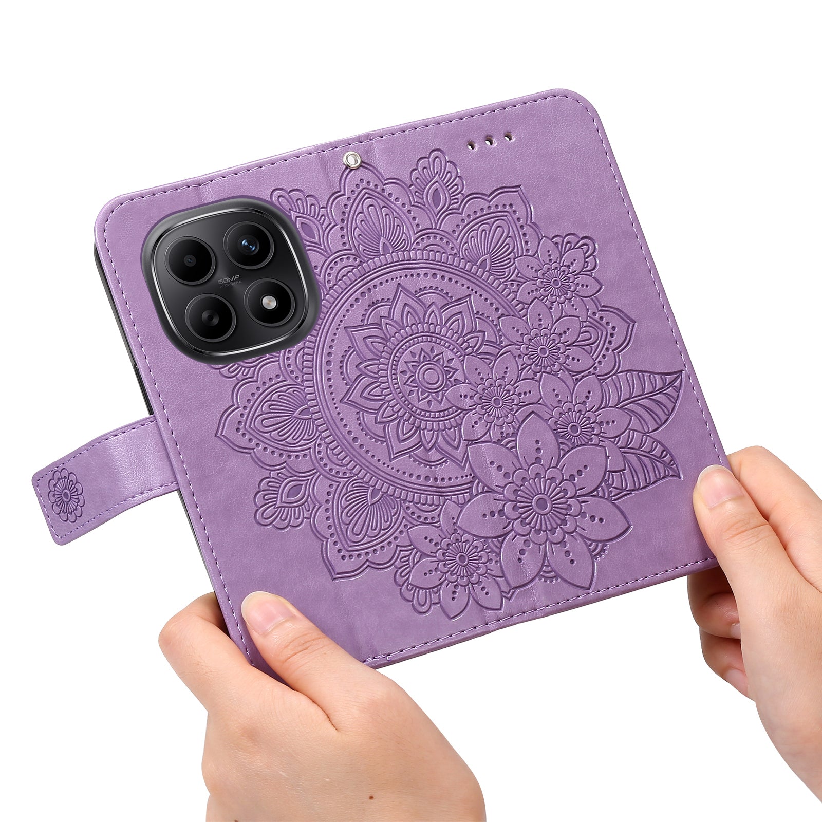 For Xiaomi Poco M8 5G / Redmi Note 15 5G (Global) / 15 4G (Global) Case Floral Pattern PU Leather Wallet Stand Phone Cover - Purple