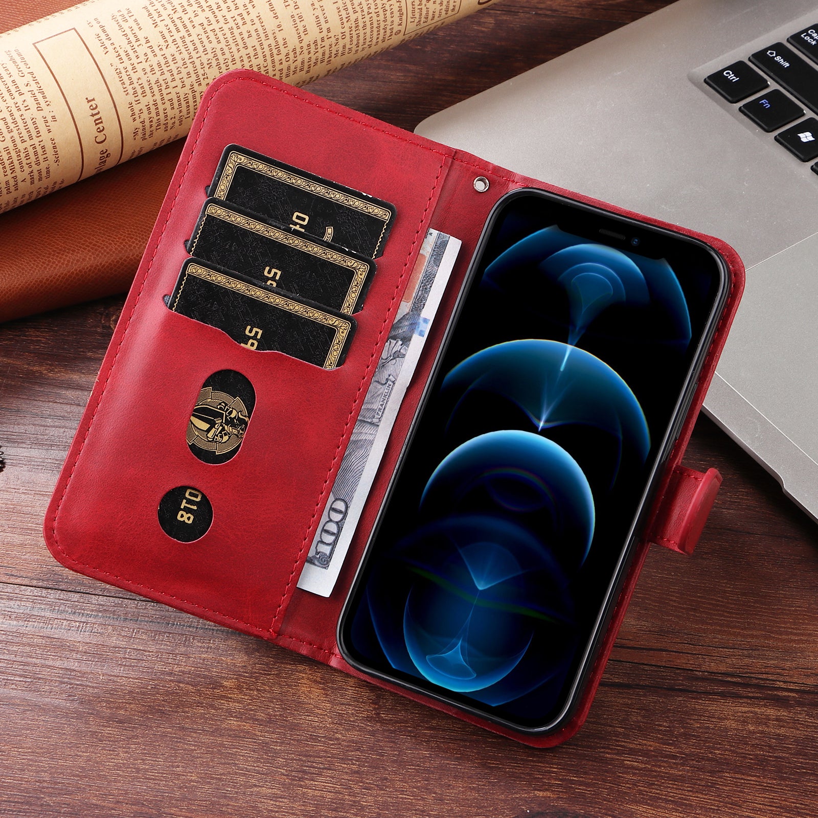 For Xiaomi Redmi Note 15 Pro 4G (Global) PU Leather Cases with Zipper Pocket Wallet Phone Cover Stand - Red