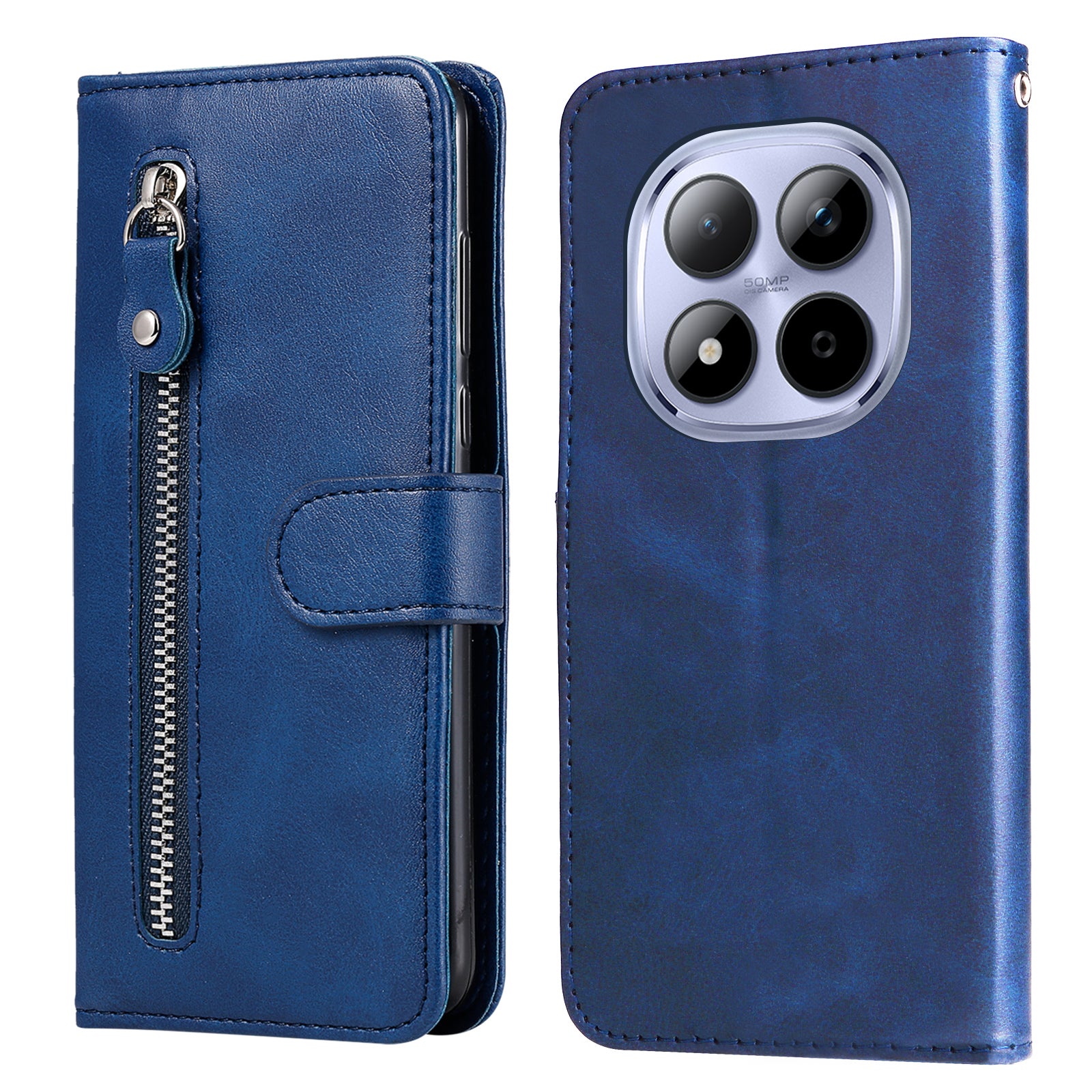 For Xiaomi Redmi Note 15 Pro 4G (Global) PU Leather Cases with Zipper Pocket Wallet Phone Cover Stand - Blue
