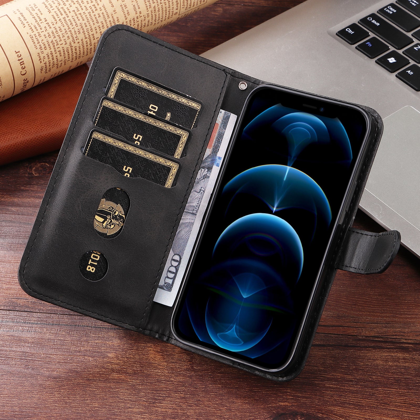 For Xiaomi Poco M8 Pro 5G / Redmi Note 15 Pro+ 5G (Global) PU Leather Cases with Zipper Pocket Wallet Phone Cover Stand - Black
