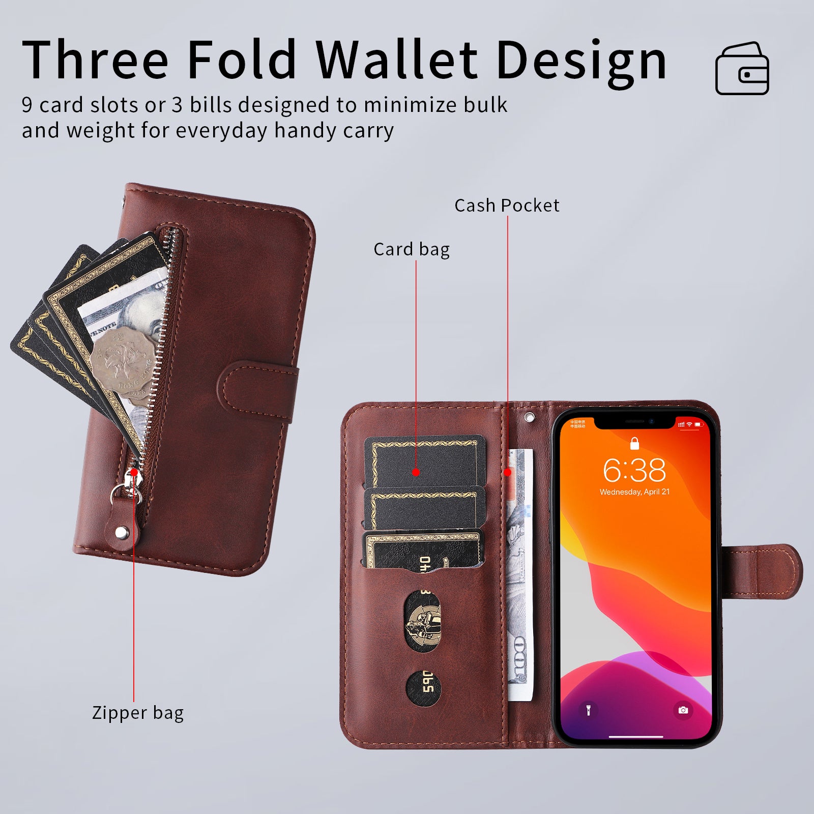 For Xiaomi Poco M8 Pro 5G / Redmi Note 15 Pro+ 5G (Global) PU Leather Cases with Zipper Pocket Wallet Phone Cover Stand - Brown