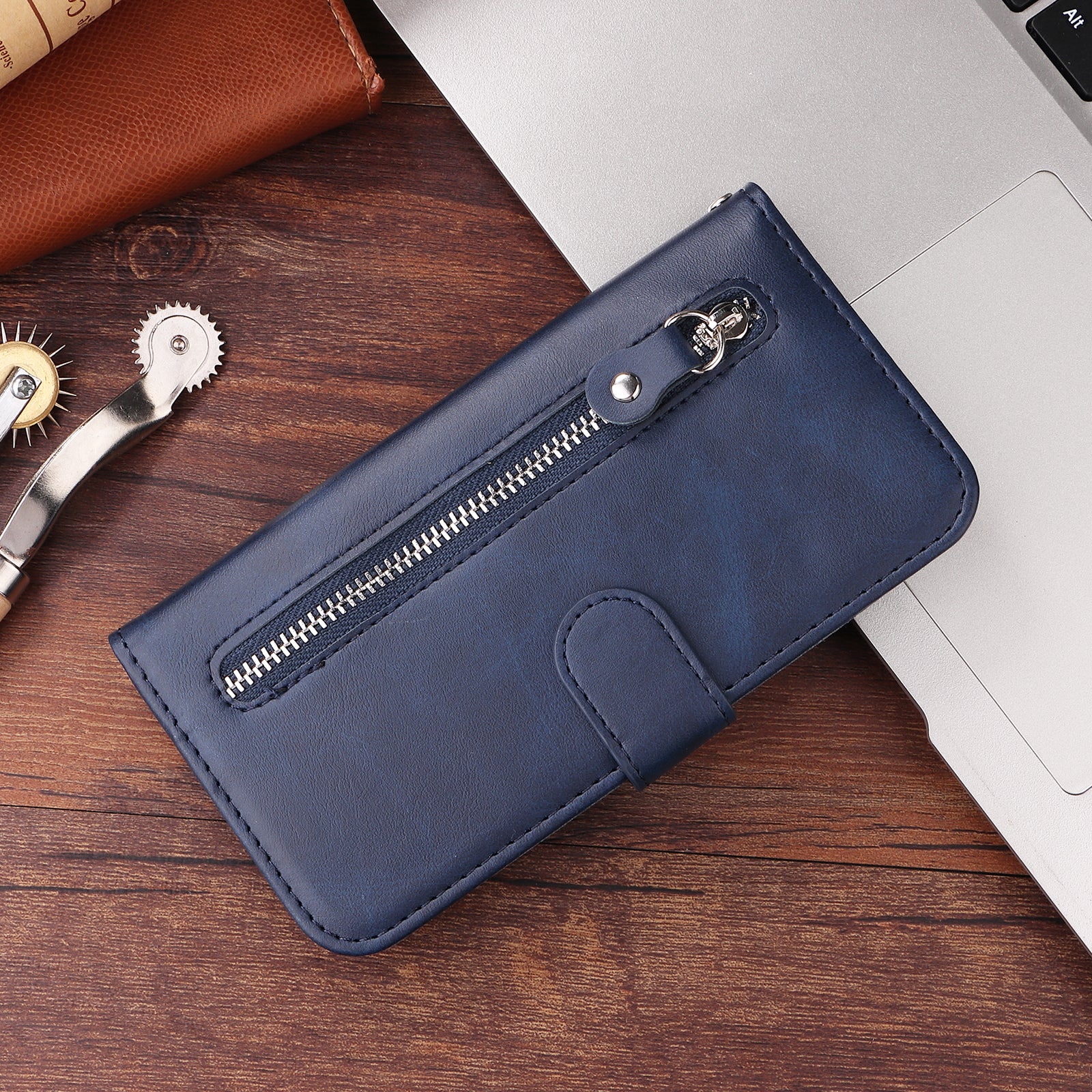 For Xiaomi Poco M8 Pro 5G / Redmi Note 15 Pro+ 5G (Global) PU Leather Cases with Zipper Pocket Wallet Phone Cover Stand - Blue