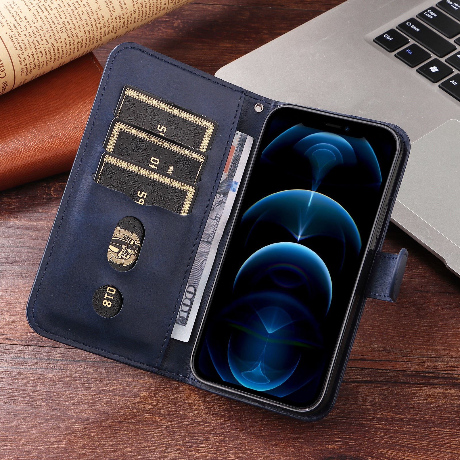 For Xiaomi Poco M8 Pro 5G / Redmi Note 15 Pro+ 5G (Global) PU Leather Cases with Zipper Pocket Wallet Phone Cover Stand - Blue