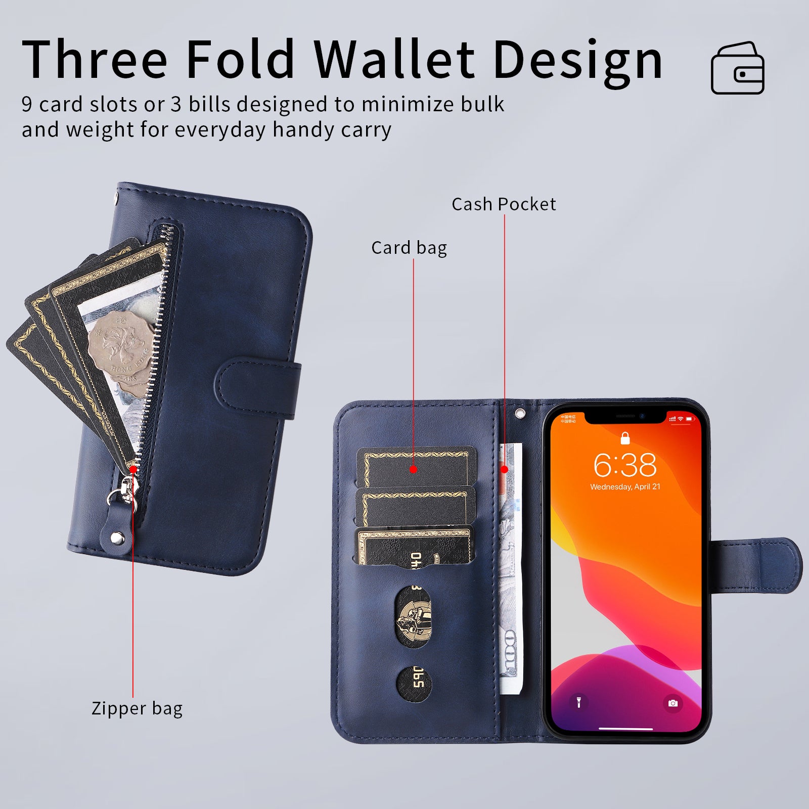 For Xiaomi Poco M8 Pro 5G / Redmi Note 15 Pro+ 5G (Global) PU Leather Cases with Zipper Pocket Wallet Phone Cover Stand - Blue