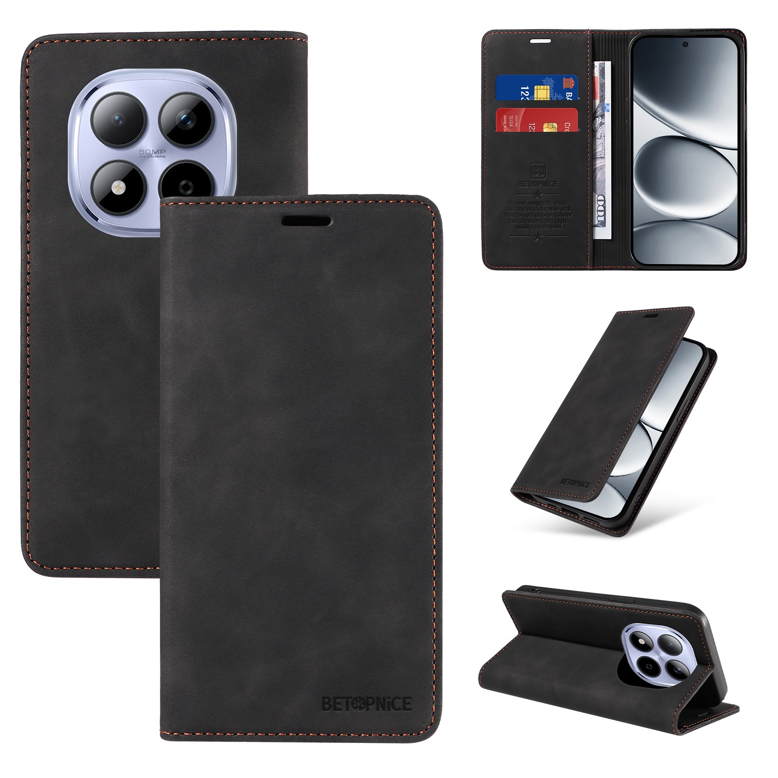 For Xiaomi Redmi Note 15 Pro 4G (Global) Case BETOPNICE Magnetic Closure RFID Blocking Wallet Stand Leather Phone Cover - Black