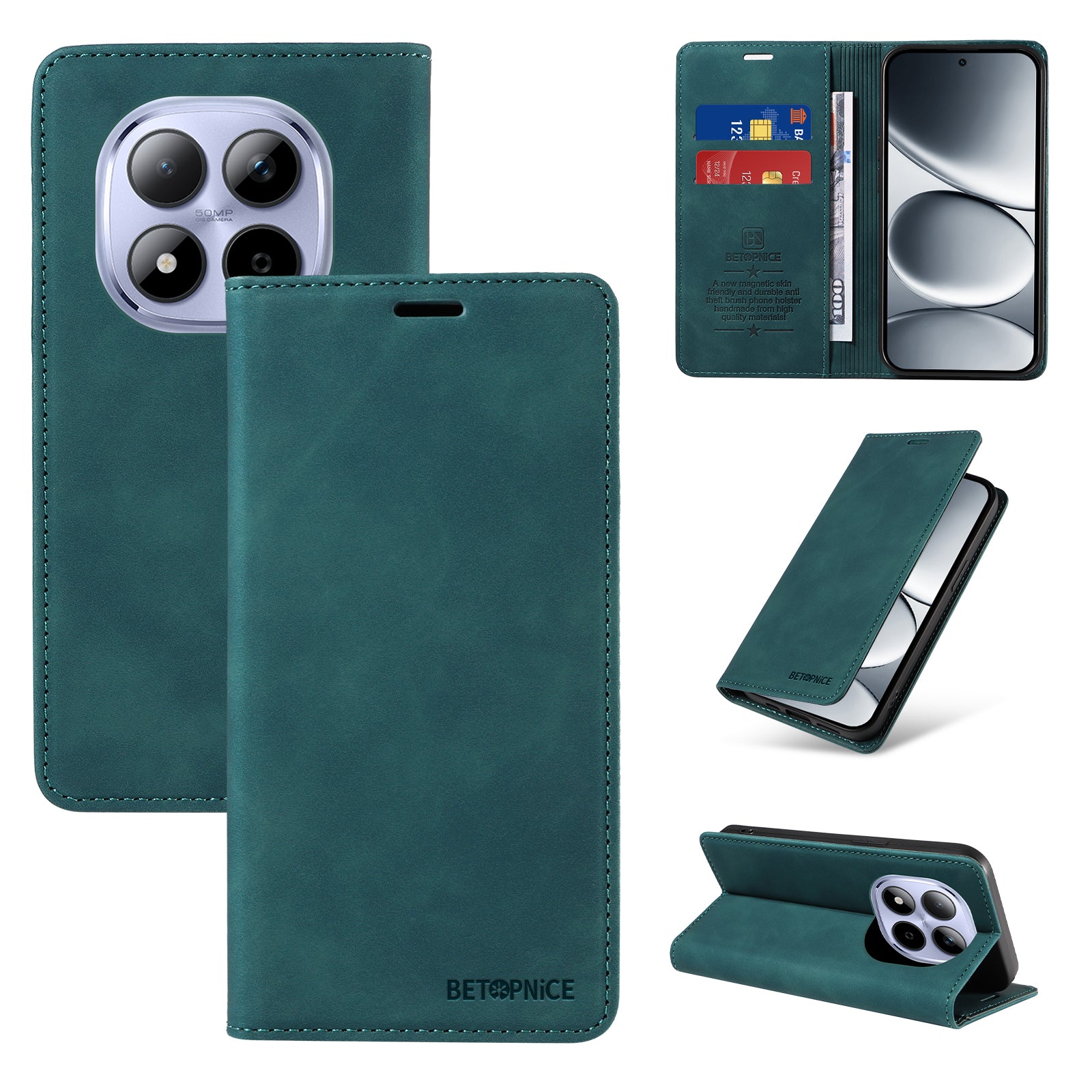 For Xiaomi Redmi Note 15 Pro 4G (Global) Case BETOPNICE Magnetic Closure RFID Blocking Wallet Stand Leather Phone Cover - Green