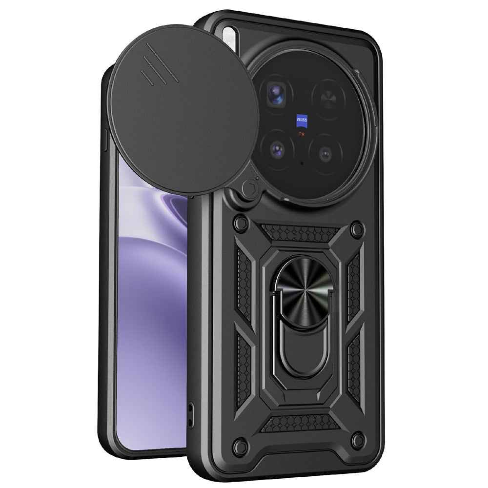 For vivo X300 Pro 5G Case with Slide Camera Lid PC + TPU Kickstand Phone Cover - Black