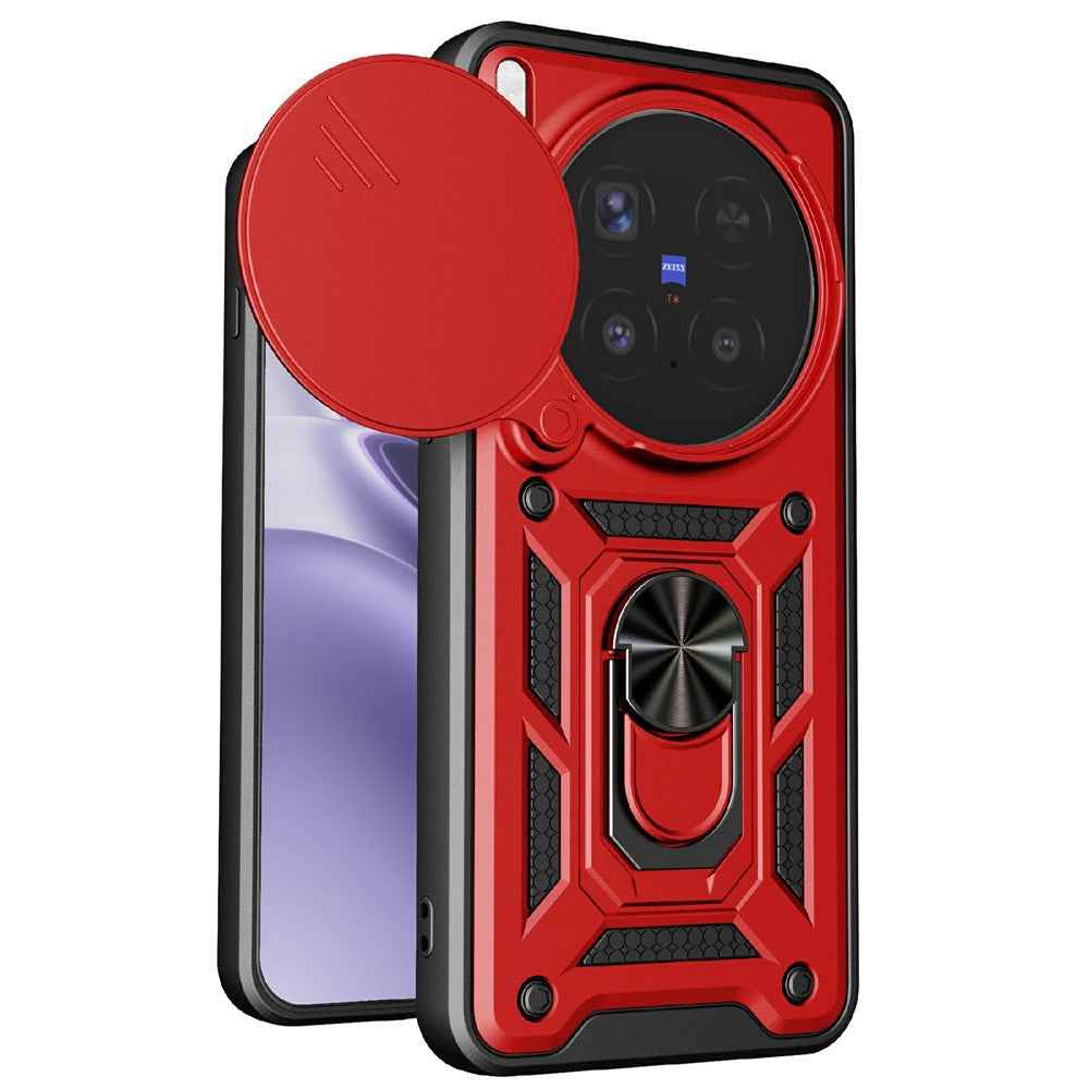 For vivo X300 Pro 5G Case with Slide Camera Lid PC + TPU Kickstand Phone Cover - Red