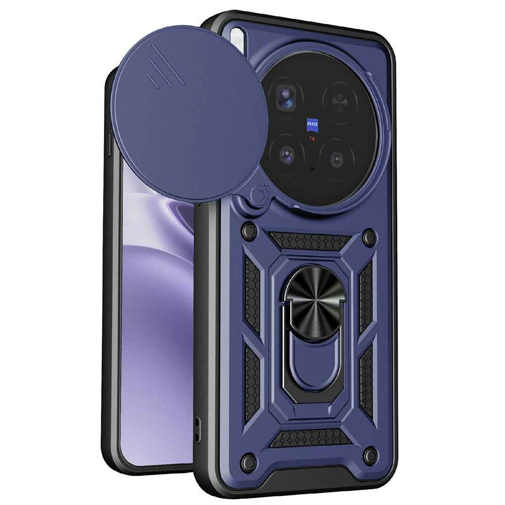 For vivo X300 Pro 5G Case with Slide Camera Lid PC + TPU Kickstand Phone Cover - Blue