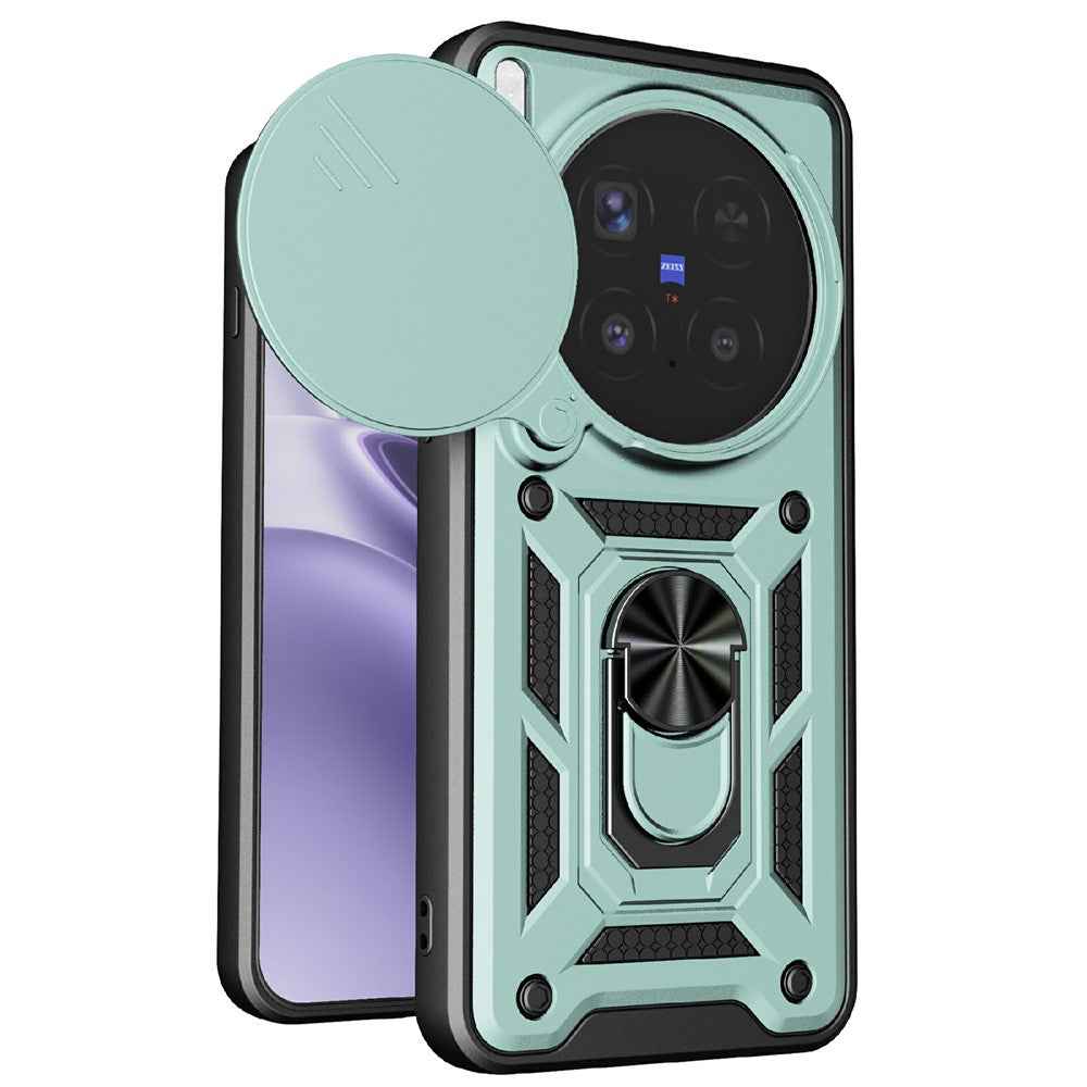 For vivo X300 Pro 5G Case with Slide Camera Lid PC + TPU Kickstand Phone Cover - Green
