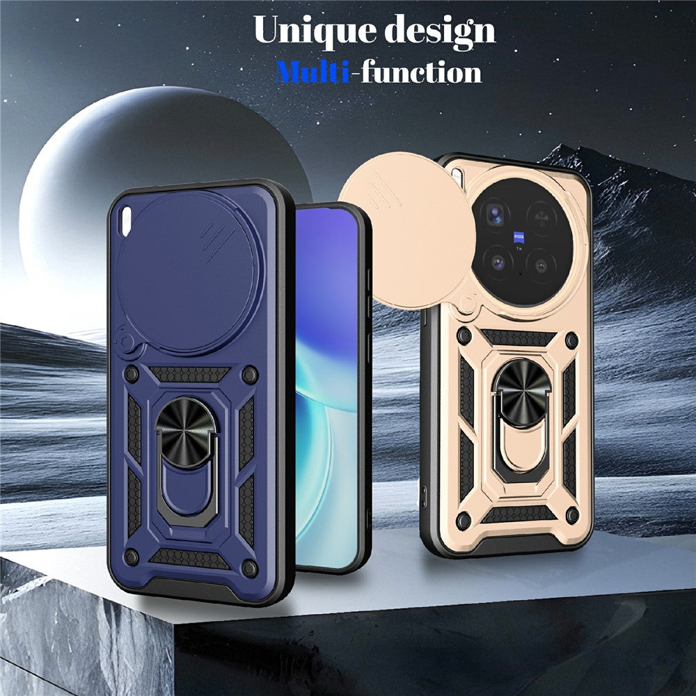 For vivo X300 Pro 5G Case with Slide Camera Lid PC + TPU Kickstand Phone Cover - Green