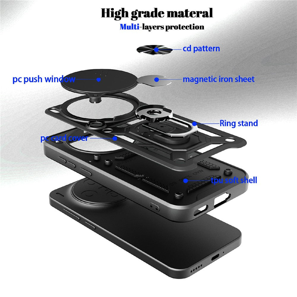 For vivo X300 5G Case with Slide Camera Lid PC + TPU Kickstand Phone Cover - Black