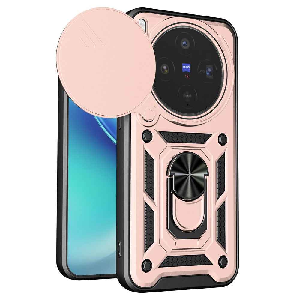 For vivo X300 5G Case with Slide Camera Lid PC + TPU Kickstand Phone Cover - Rose Gold