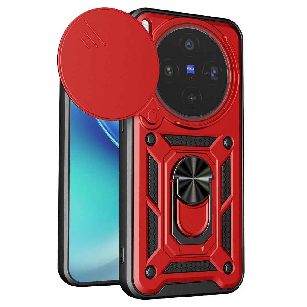 For vivo X300 5G Case with Slide Camera Lid PC + TPU Kickstand Phone Cover - Red