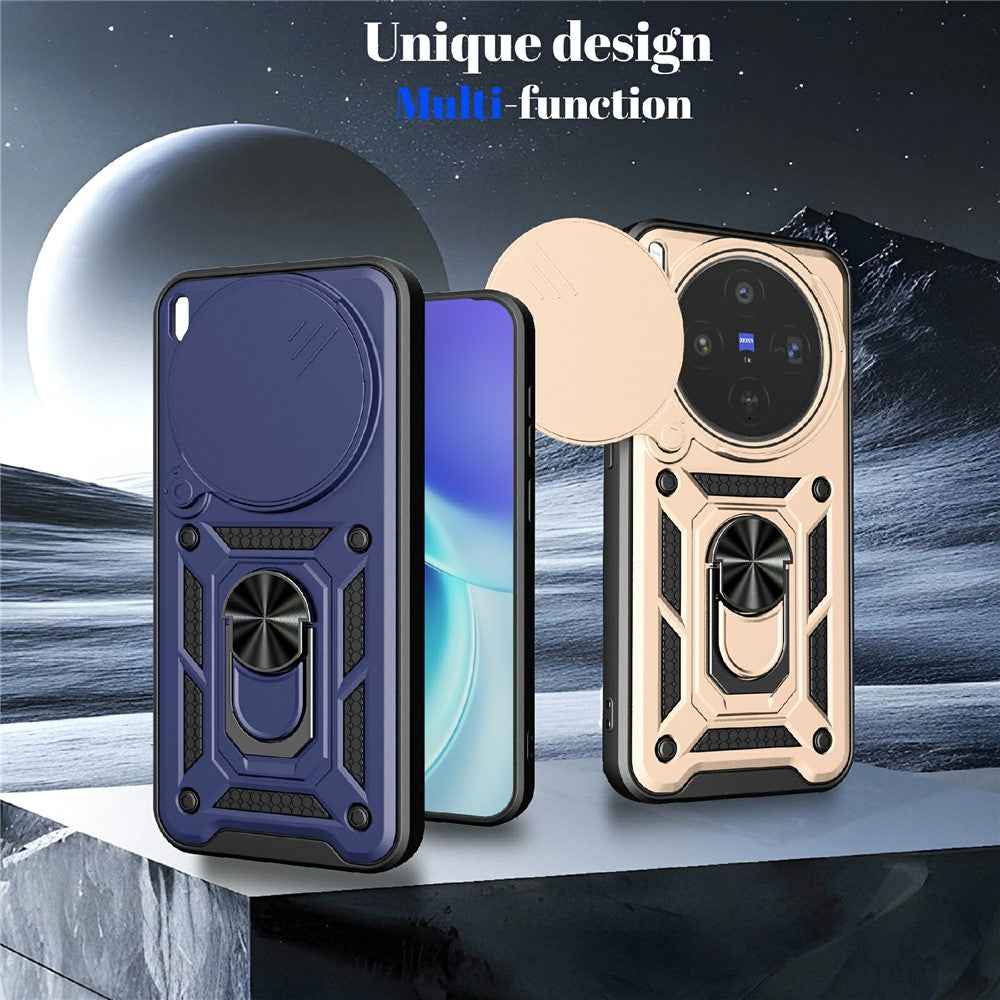 For vivo X300 5G Case with Slide Camera Lid PC + TPU Kickstand Phone Cover - Gold