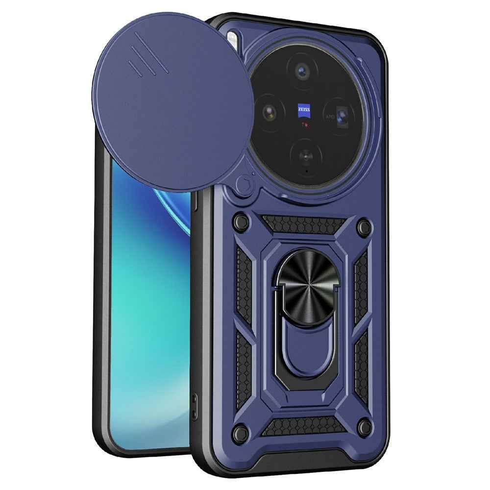 For vivo X300 5G Case with Slide Camera Lid PC + TPU Kickstand Phone Cover - Blue