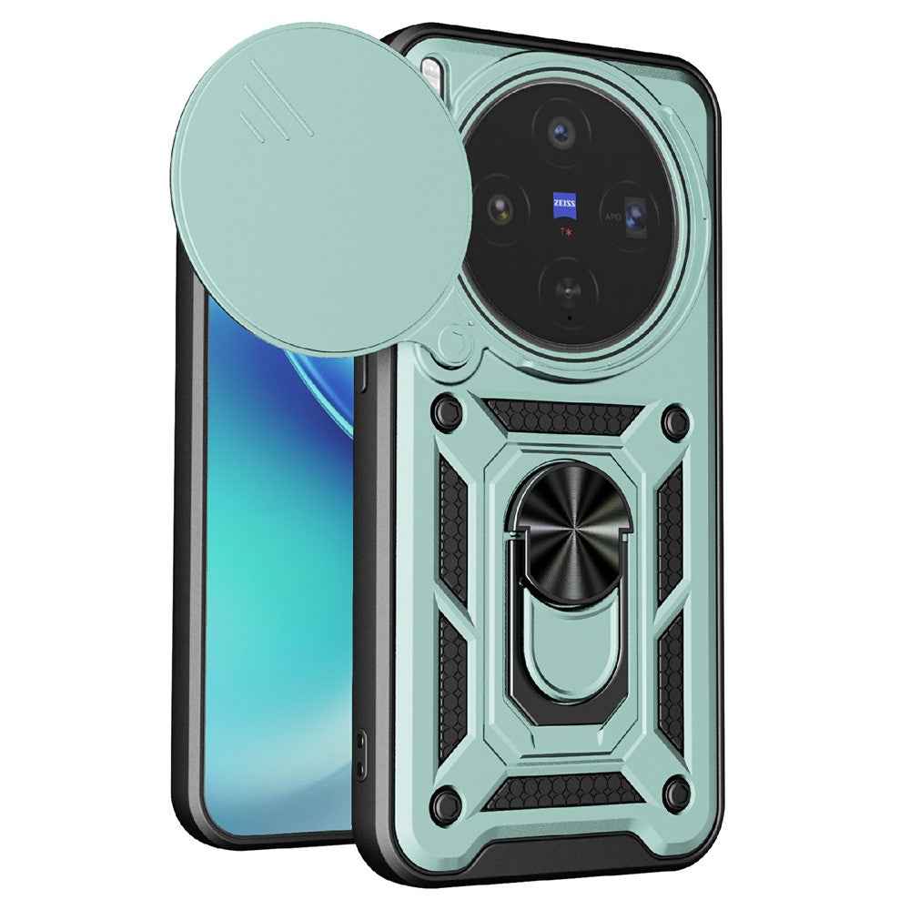 For vivo X300 5G Case with Slide Camera Lid PC + TPU Kickstand Phone Cover - Green