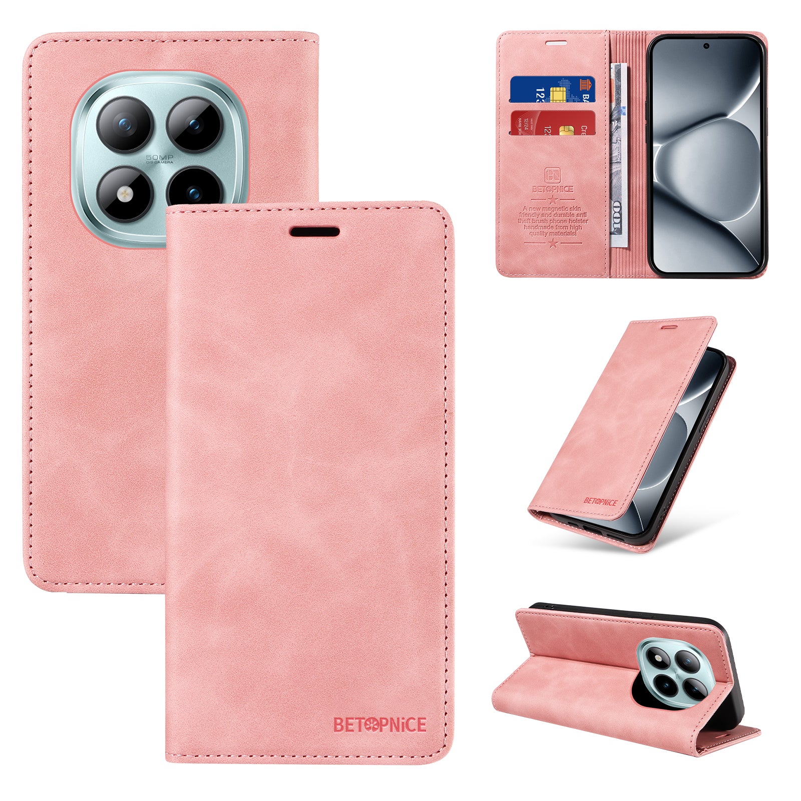 For Xiaomi Poco M8 Pro 5G / Redmi Note 15 Pro+ 5G (Global) Case BETOPNICE Magnetic Closure RFID Blocking Wallet Stand Leather Phone Cover - Pink