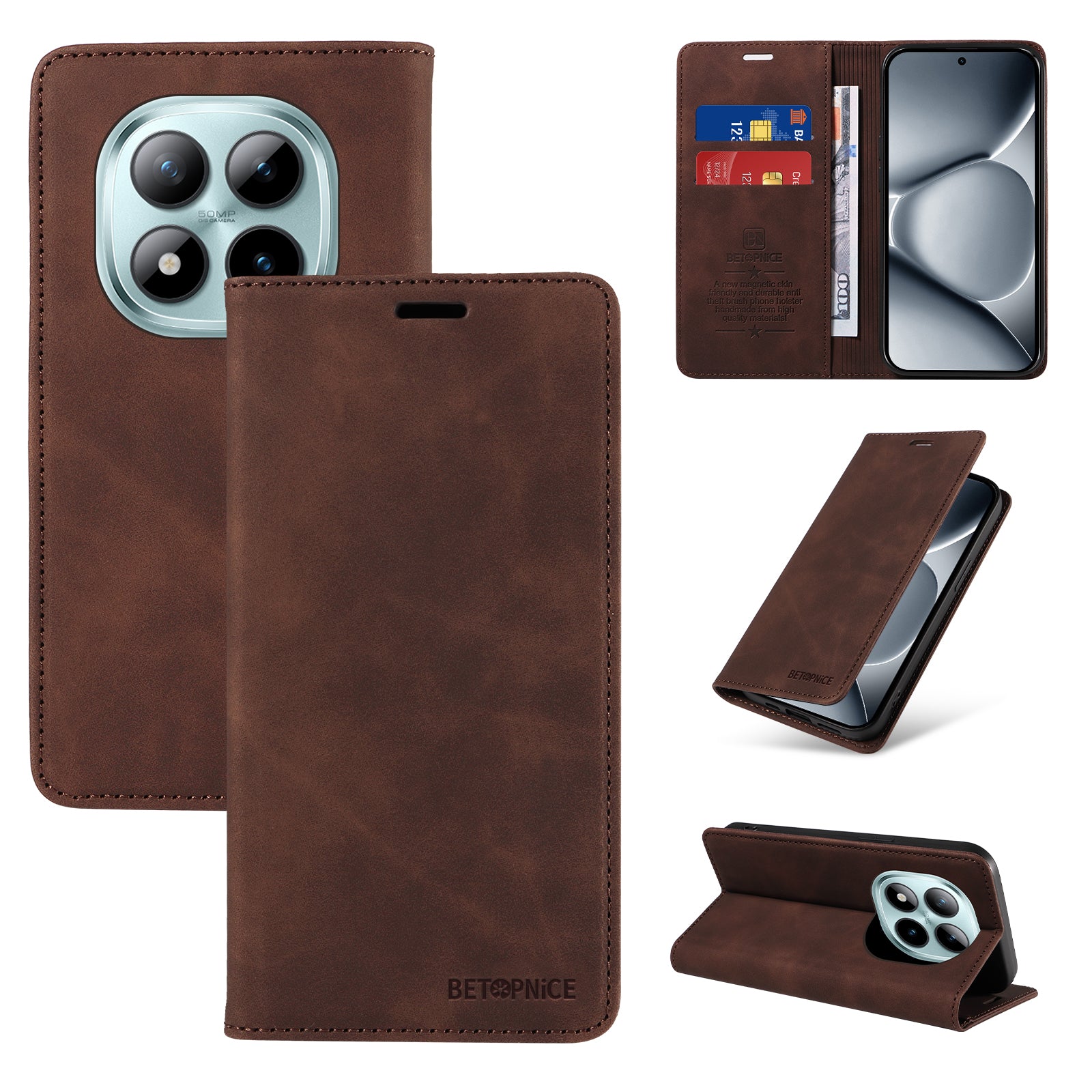 For Xiaomi Poco M8 Pro 5G / Redmi Note 15 Pro+ 5G (Global) Case BETOPNICE Magnetic Closure RFID Blocking Wallet Stand Leather Phone Cover - Brown