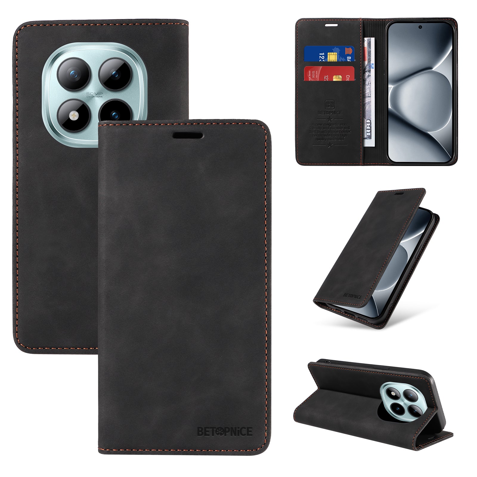 For Xiaomi Poco M8 Pro 5G / Redmi Note 15 Pro+ 5G (Global) Case BETOPNICE Magnetic Closure RFID Blocking Wallet Stand Leather Phone Cover - Black