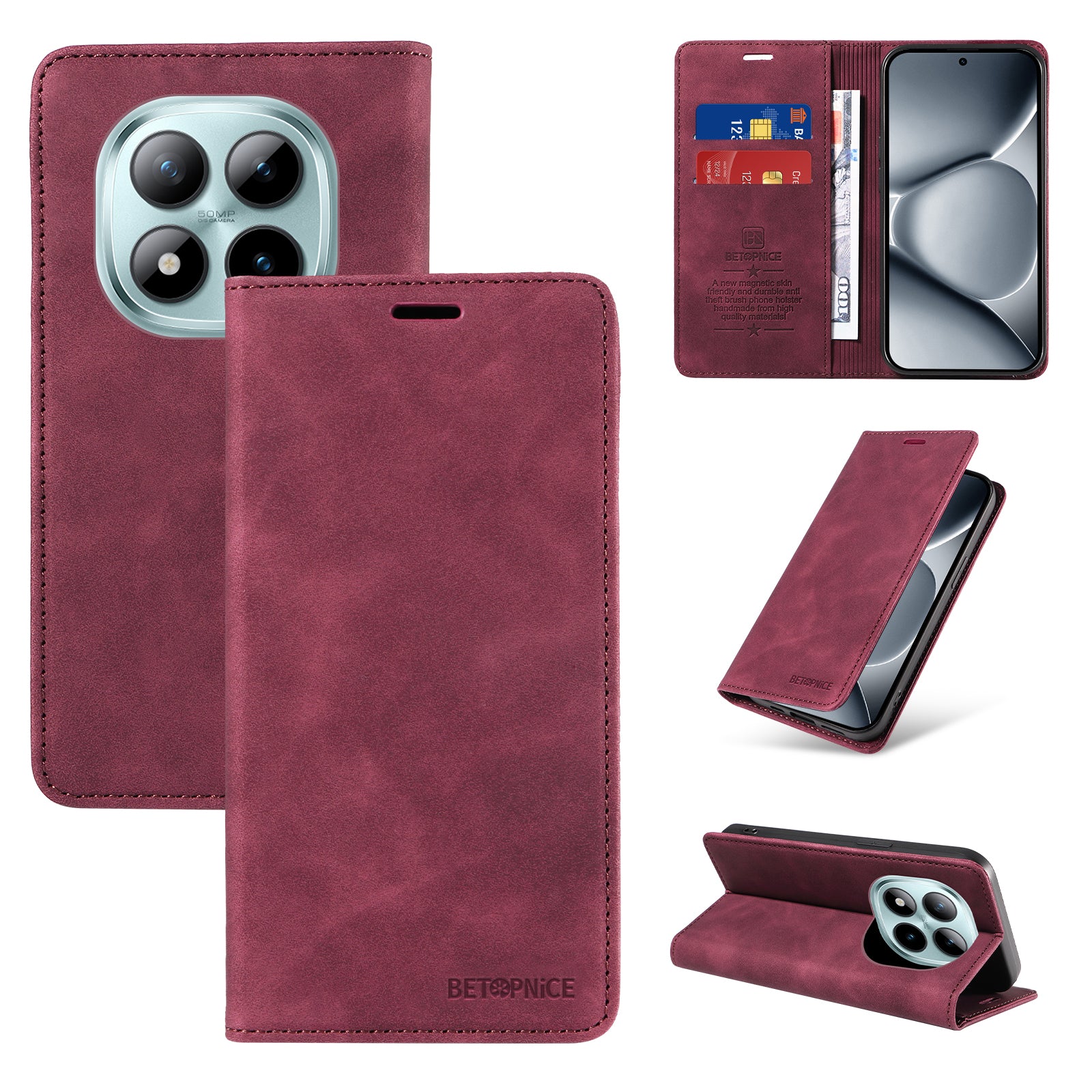 For Xiaomi Poco M8 Pro 5G / Redmi Note 15 Pro+ 5G (Global) Case BETOPNICE Magnetic Closure RFID Blocking Wallet Stand Leather Phone Cover - Red