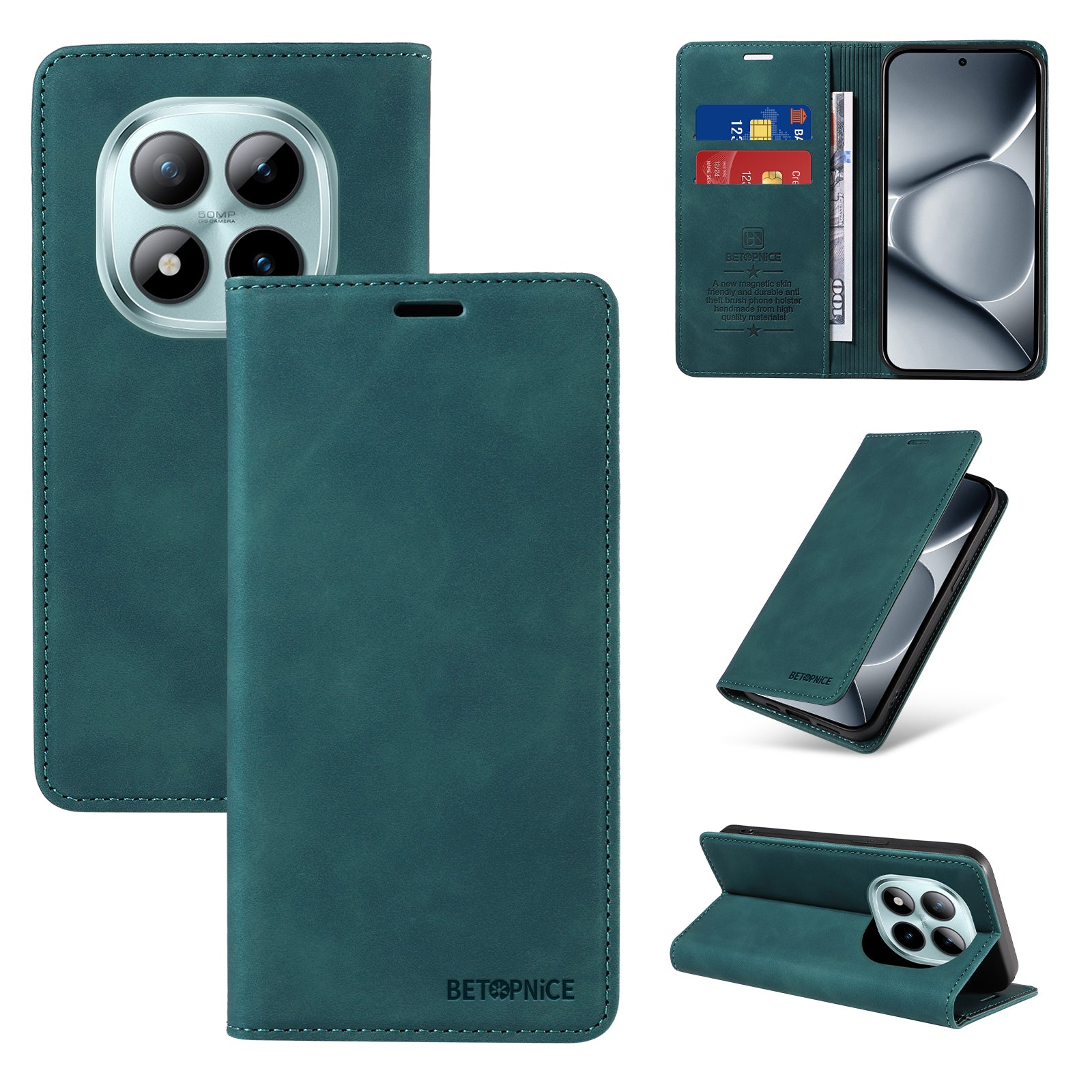 For Xiaomi Poco M8 Pro 5G / Redmi Note 15 Pro+ 5G (Global) Case BETOPNICE Magnetic Closure RFID Blocking Wallet Stand Leather Phone Cover - Green