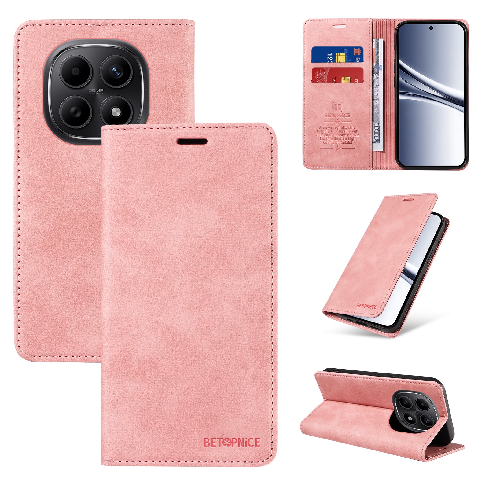 For Xiaomi Poco M8 5G / Redmi Note 15 5G (Global) / 15 4G (Global) Case BETOPNICE Magnetic Closure RFID Blocking Wallet Stand Leather Phone Cover - Pink