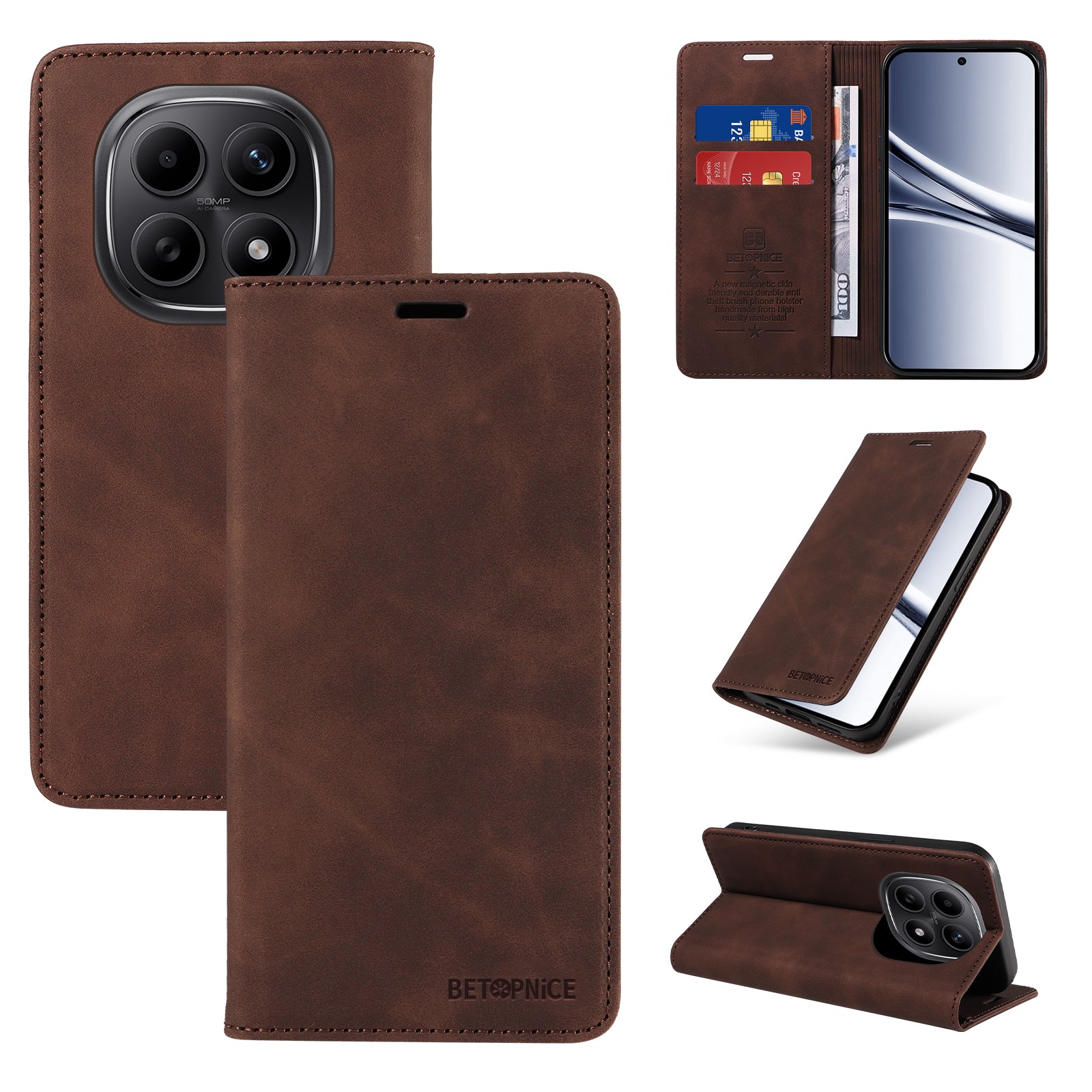 For Xiaomi Poco M8 5G / Redmi Note 15 5G (Global) / 15 4G (Global) Case BETOPNICE Magnetic Closure RFID Blocking Wallet Stand Leather Phone Cover - Brown