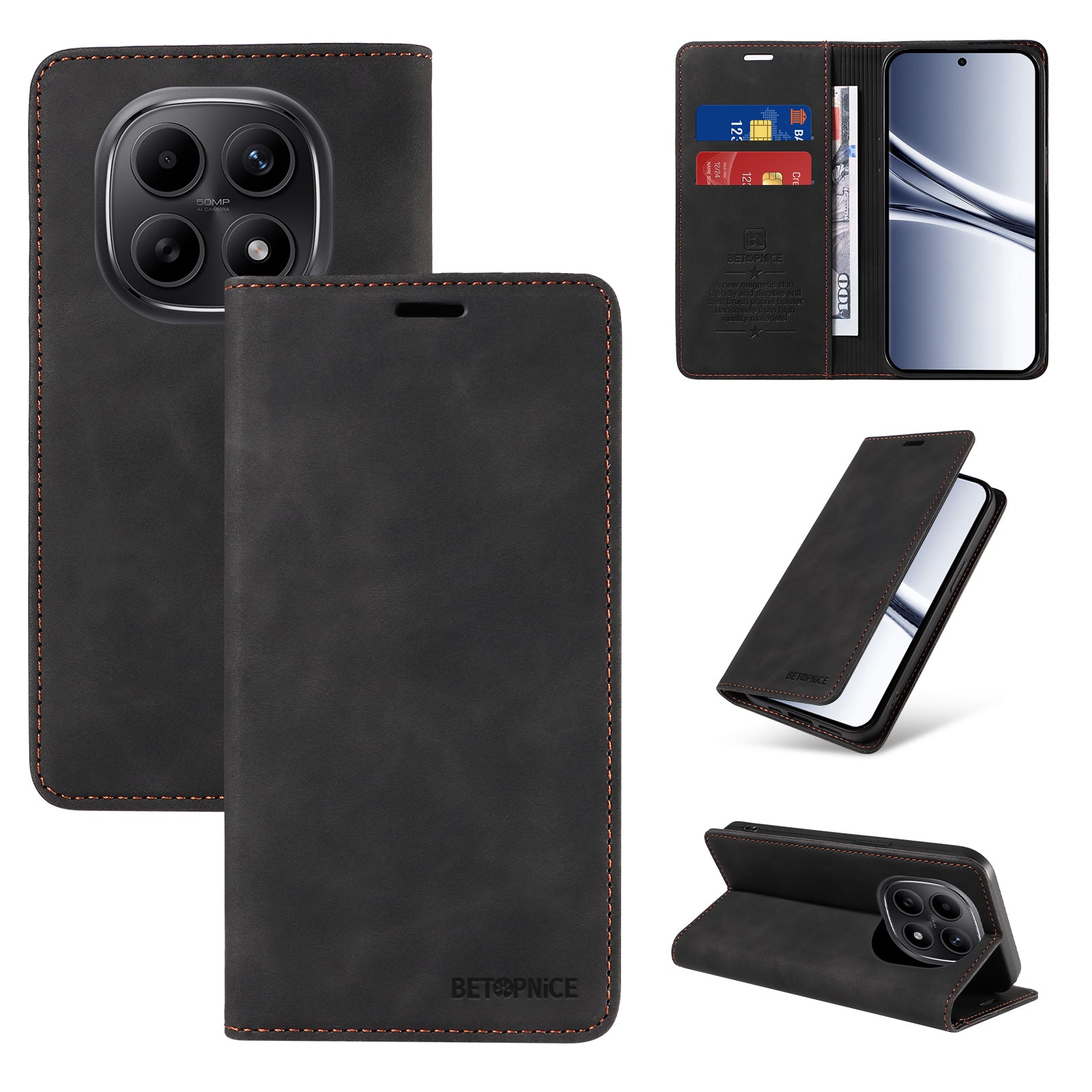 For Xiaomi Poco M8 5G / Redmi Note 15 5G (Global) / 15 4G (Global) Case BETOPNICE Magnetic Closure RFID Blocking Wallet Stand Leather Phone Cover - Black