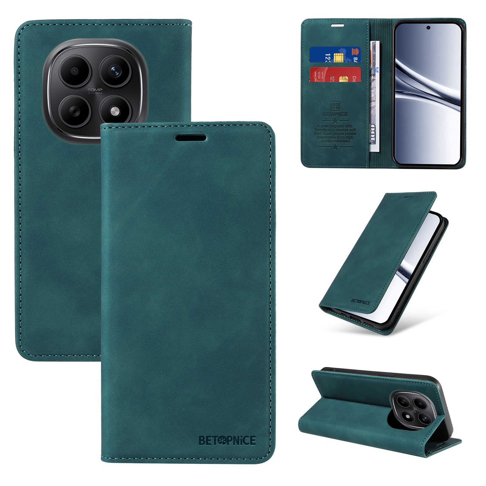 For Xiaomi Poco M8 5G / Redmi Note 15 5G (Global) / 15 4G (Global) Case BETOPNICE Magnetic Closure RFID Blocking Wallet Stand Leather Phone Cover - Green