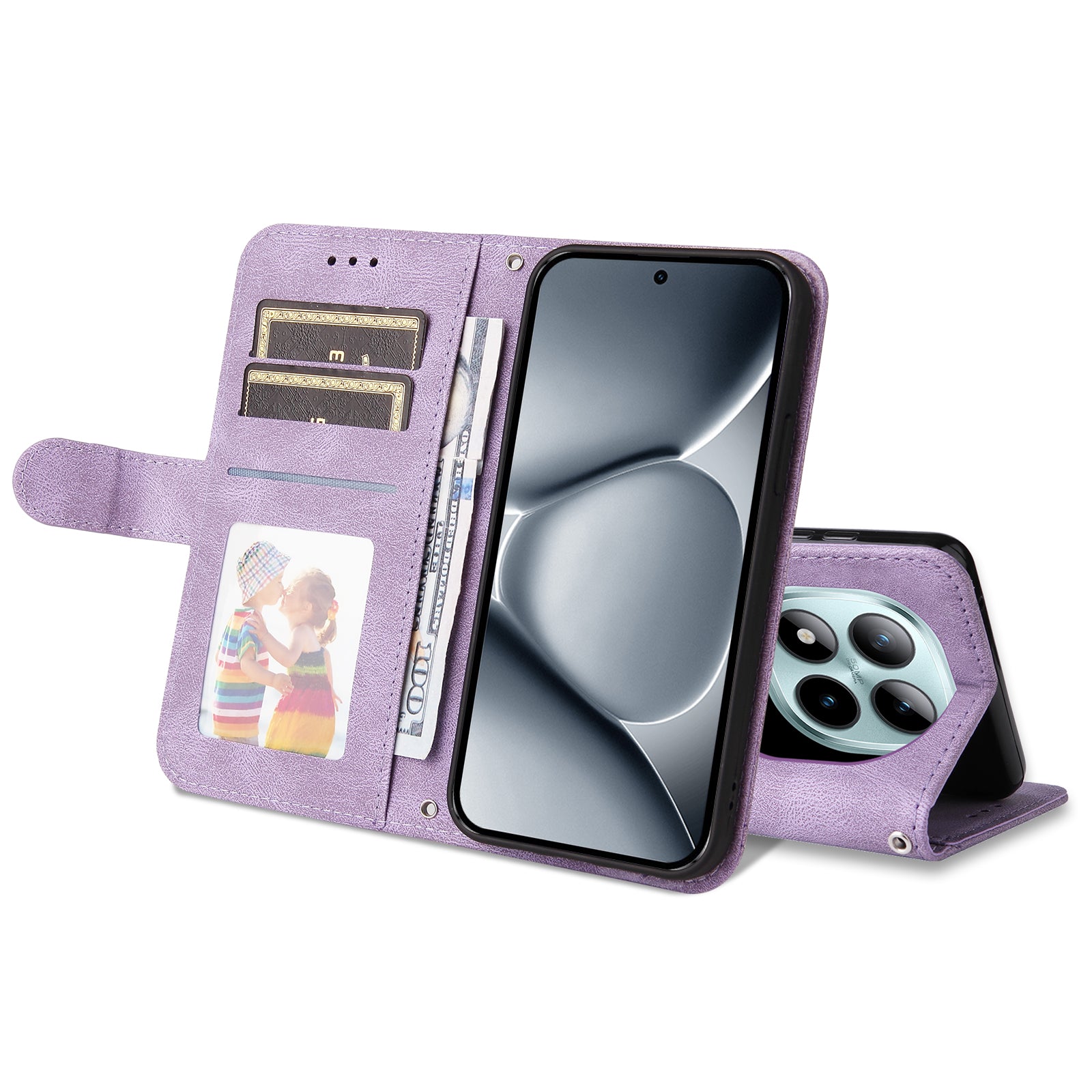 For Xiaomi Poco M8 Pro 5G / Redmi Note 15 Pro+ 5G (Global) Leather Wallet Cases Skin Touch Phone Cover Stand with Strap - Purple