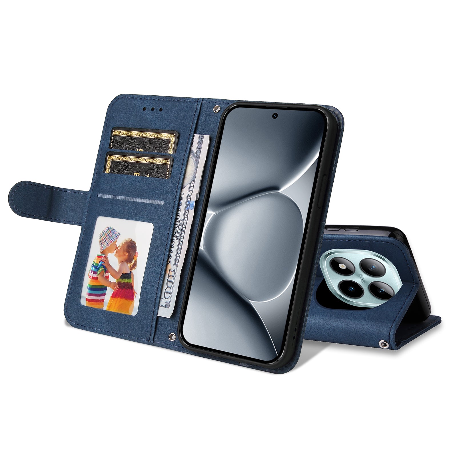 For Xiaomi Poco M8 Pro 5G / Redmi Note 15 Pro+ 5G (Global) Leather Wallet Cases Skin Touch Phone Cover Stand with Strap - Blue