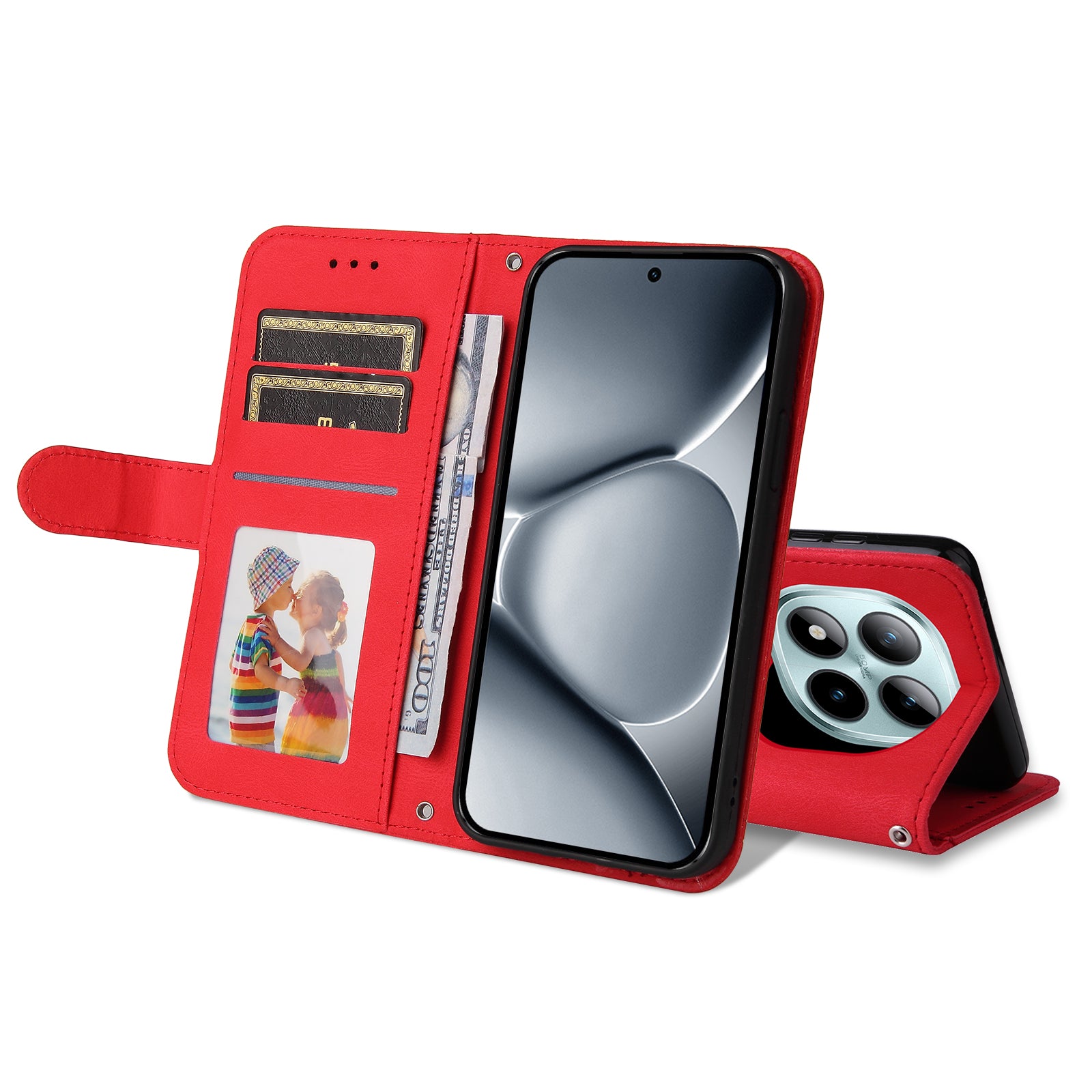For Xiaomi Poco M8 Pro 5G / Redmi Note 15 Pro+ 5G (Global) Leather Wallet Cases Skin Touch Phone Cover Stand with Strap - Red