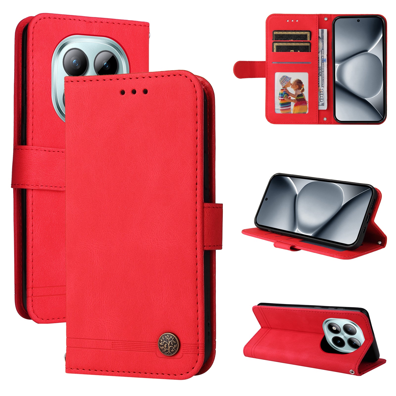 For Xiaomi Poco M8 Pro 5G / Redmi Note 15 Pro+ 5G (Global) Leather Wallet Cases Skin Touch Phone Cover Stand with Strap - Red