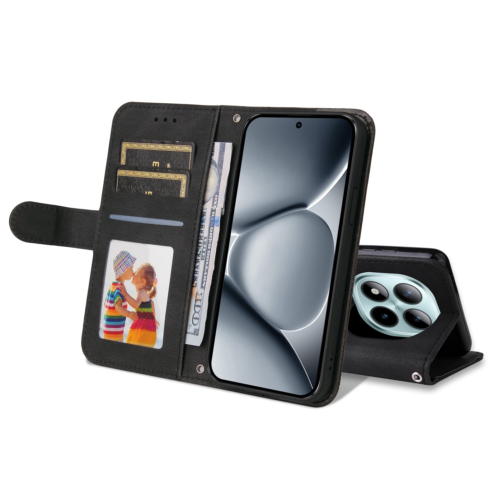 For Xiaomi Poco M8 Pro 5G / Redmi Note 15 Pro+ 5G (Global) Leather Wallet Cases Skin Touch Phone Cover Stand with Strap - Black