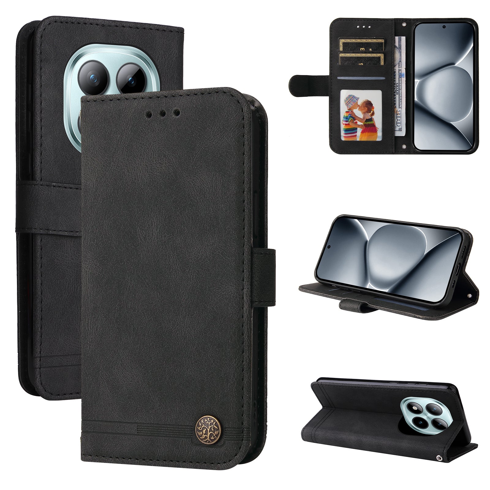 For Xiaomi Poco M8 Pro 5G / Redmi Note 15 Pro+ 5G (Global) Leather Wallet Cases Skin Touch Phone Cover Stand with Strap - Black