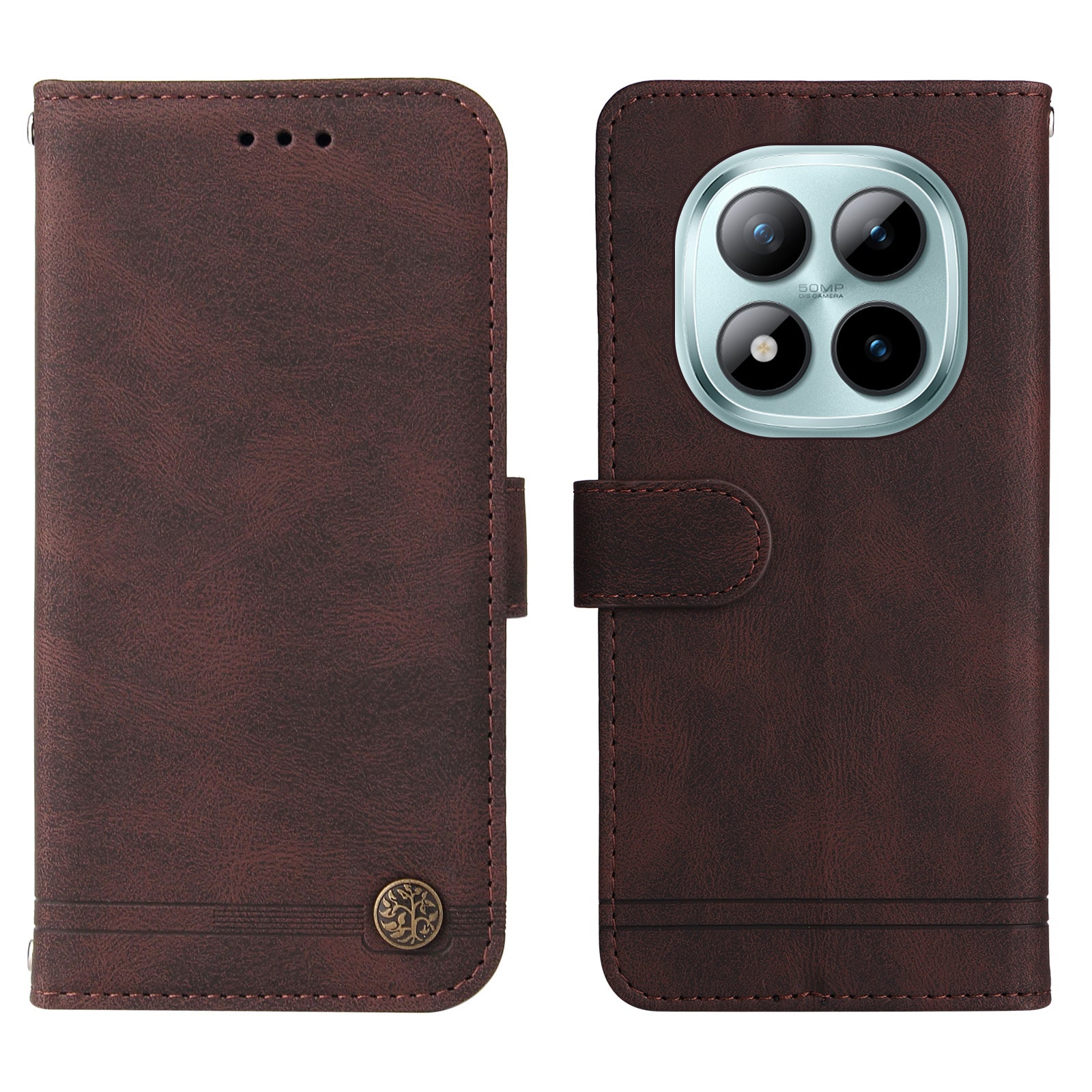 For Xiaomi Poco M8 Pro 5G / Redmi Note 15 Pro+ 5G (Global) Leather Wallet Cases Skin Touch Phone Cover Stand with Strap - Brown